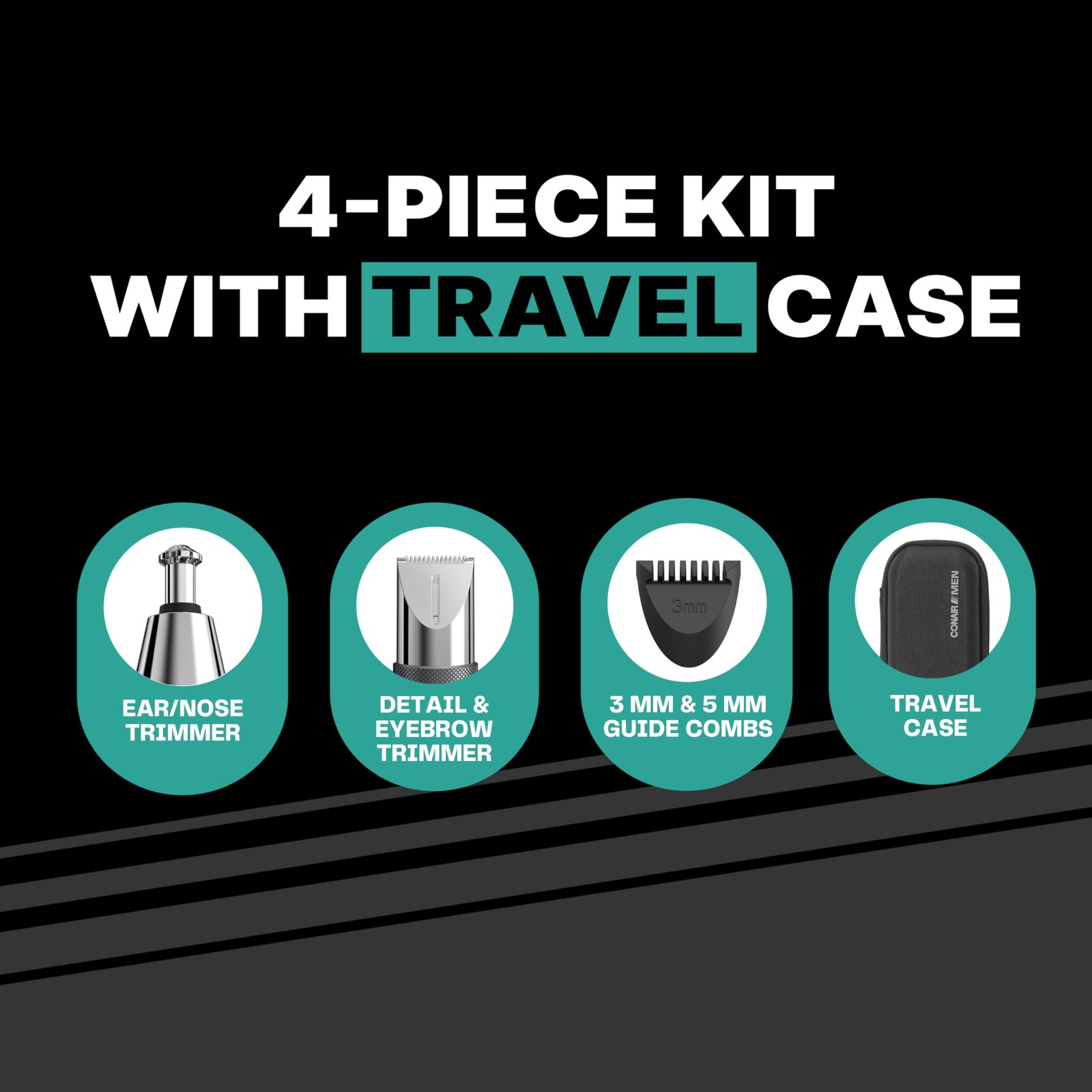 Conair Men 1 Count (Pack of 1), Men’s: Multi Attachment Heads + Storage Case