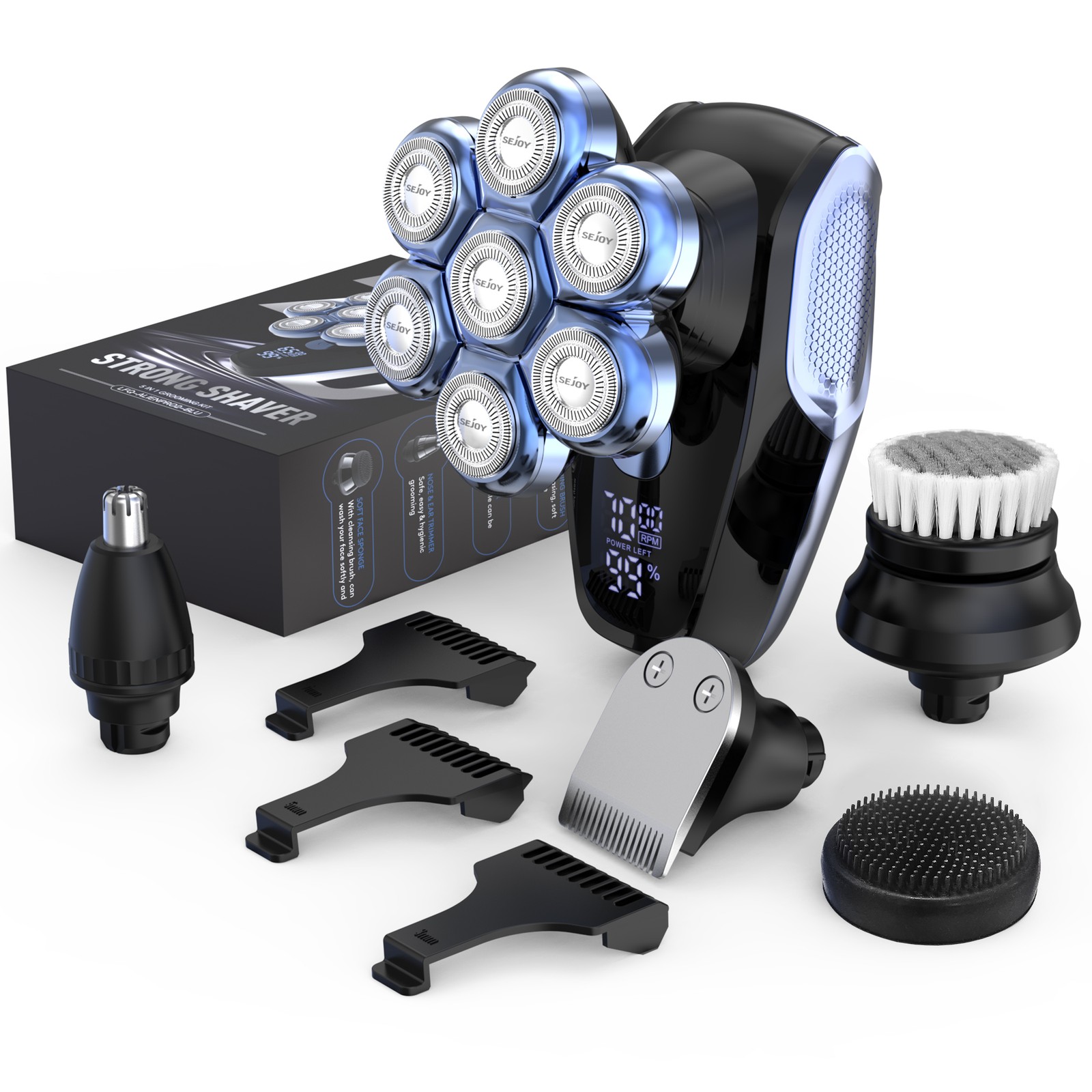 SEJOY 5-in-1 Rotary Electric Shaver 7D Rechargeable Bald Head Razor Hair Trimmer
