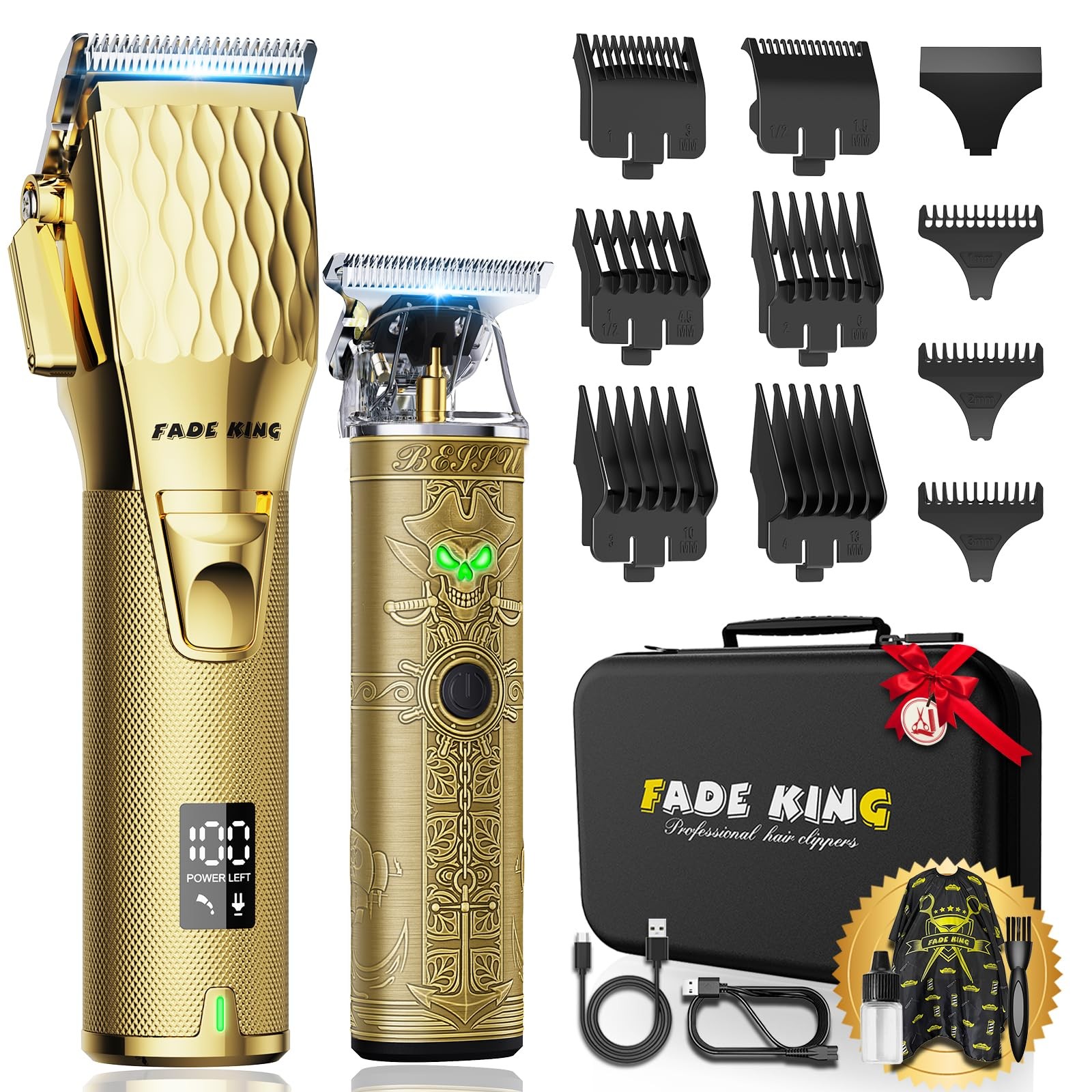 FADEKING® Professional Hair Clippers & Beard 16 Piece Set, Gold+bronze