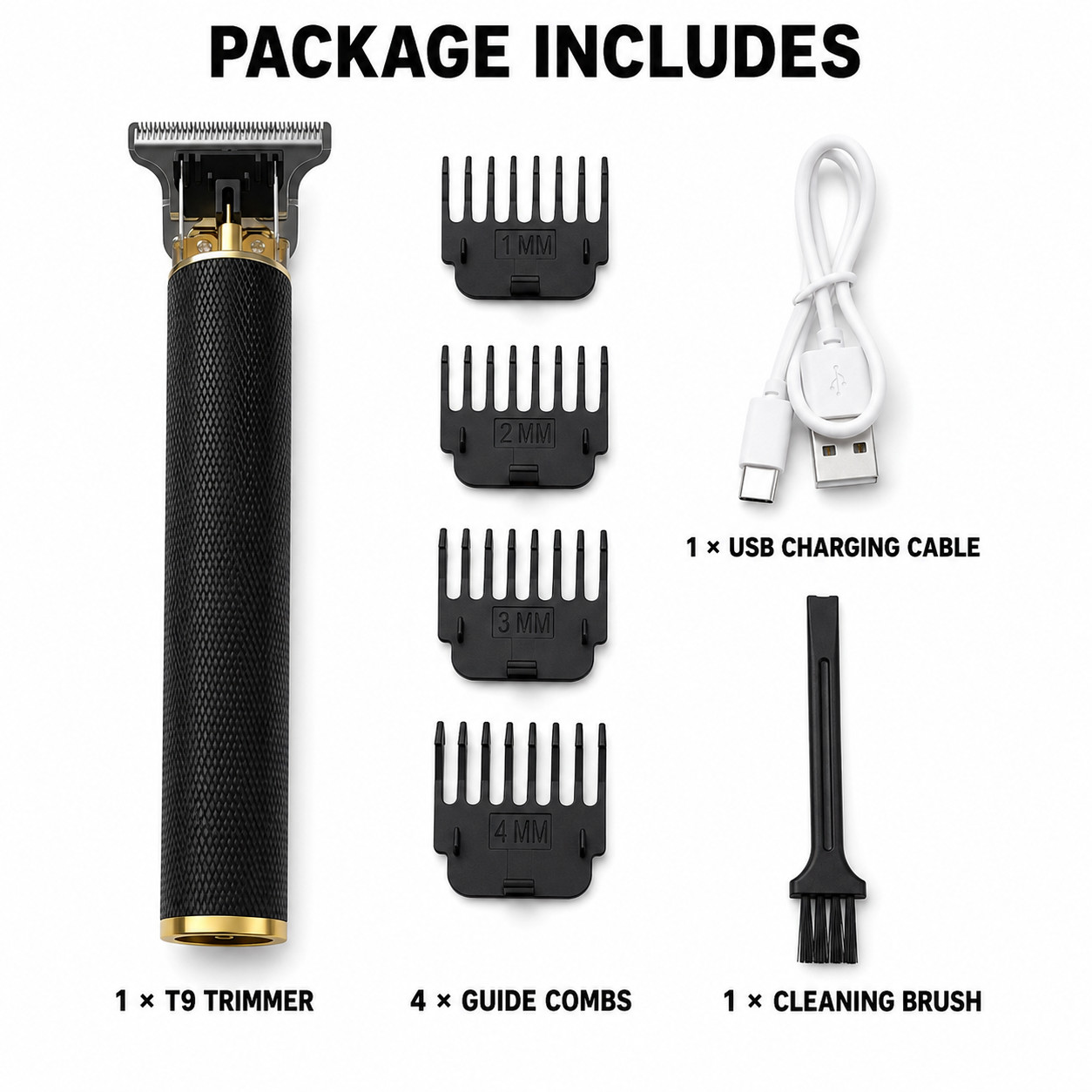 Vintage T9 Black Gold Beard Hair Trimmer USB Rechargeable Clipper Men Kit