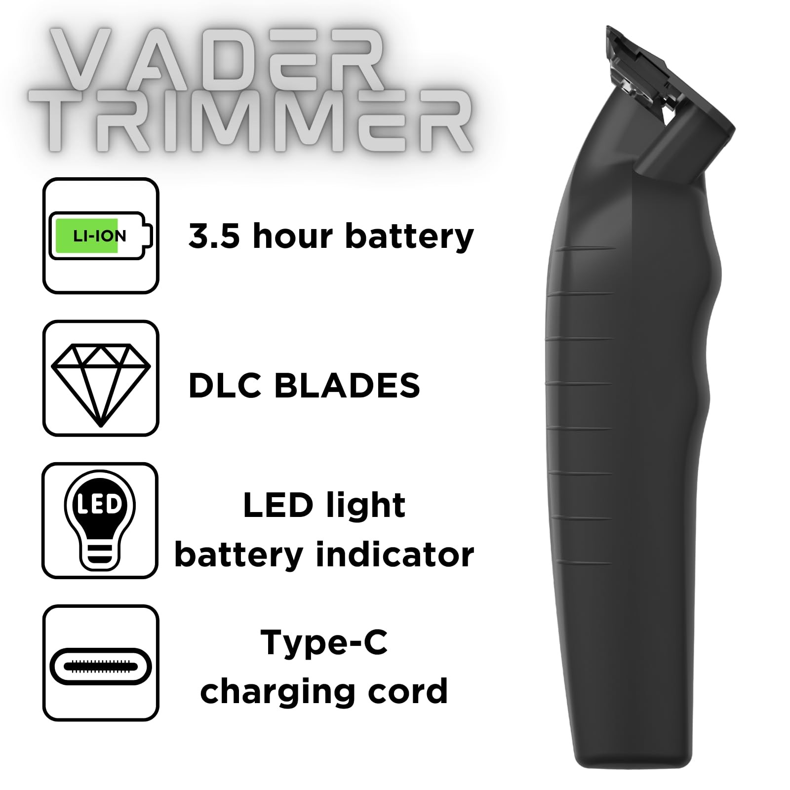 Pro Grade Cordless Black Hair Trimmer With Dlc T Blade And 210 Min Runtime