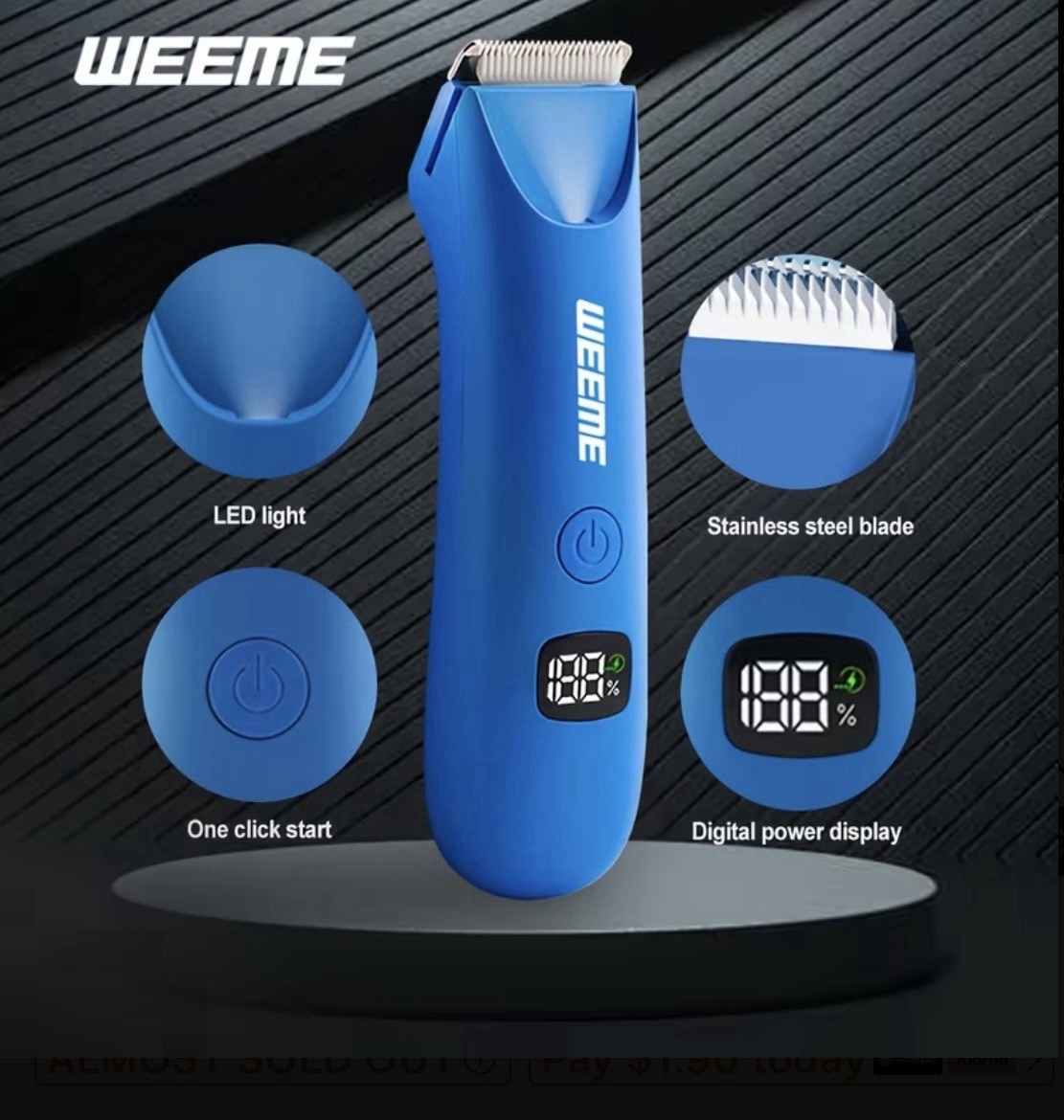 WEEME Body Trimmer USB Rechargeable LED Light Stainless Blade Digital, 4 Guards