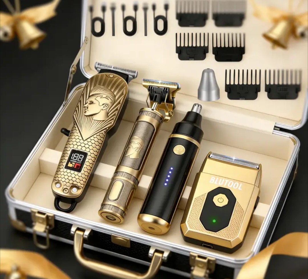 MEN’S GOLD 4-IN-1 CORDLESS HAIR CLIPPERS & BEARD TRIMMER WITH ELECTRIC SHAVER…