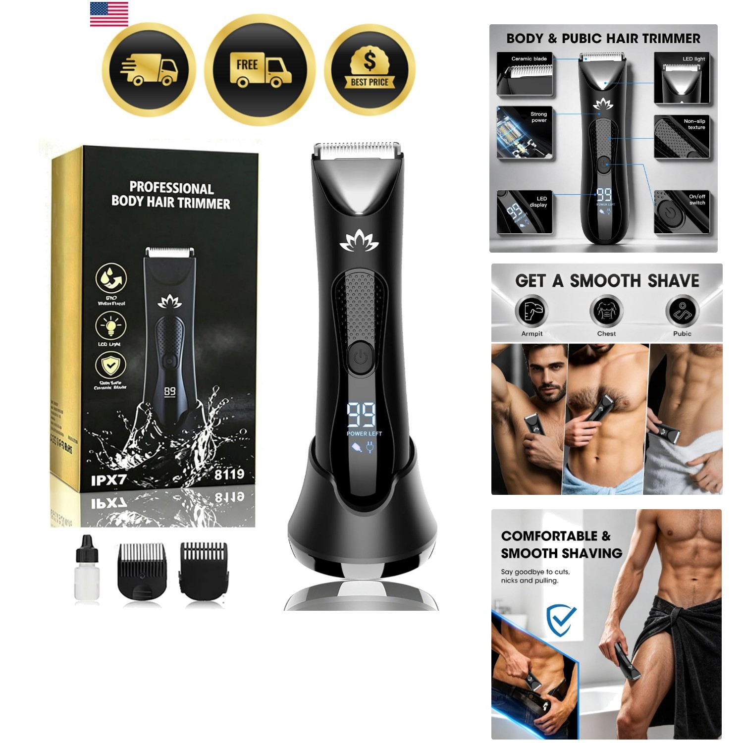 Manscape Body & Pubic Hair Trimmer for Men, Groin & Ball Trimmer Men, Electri…