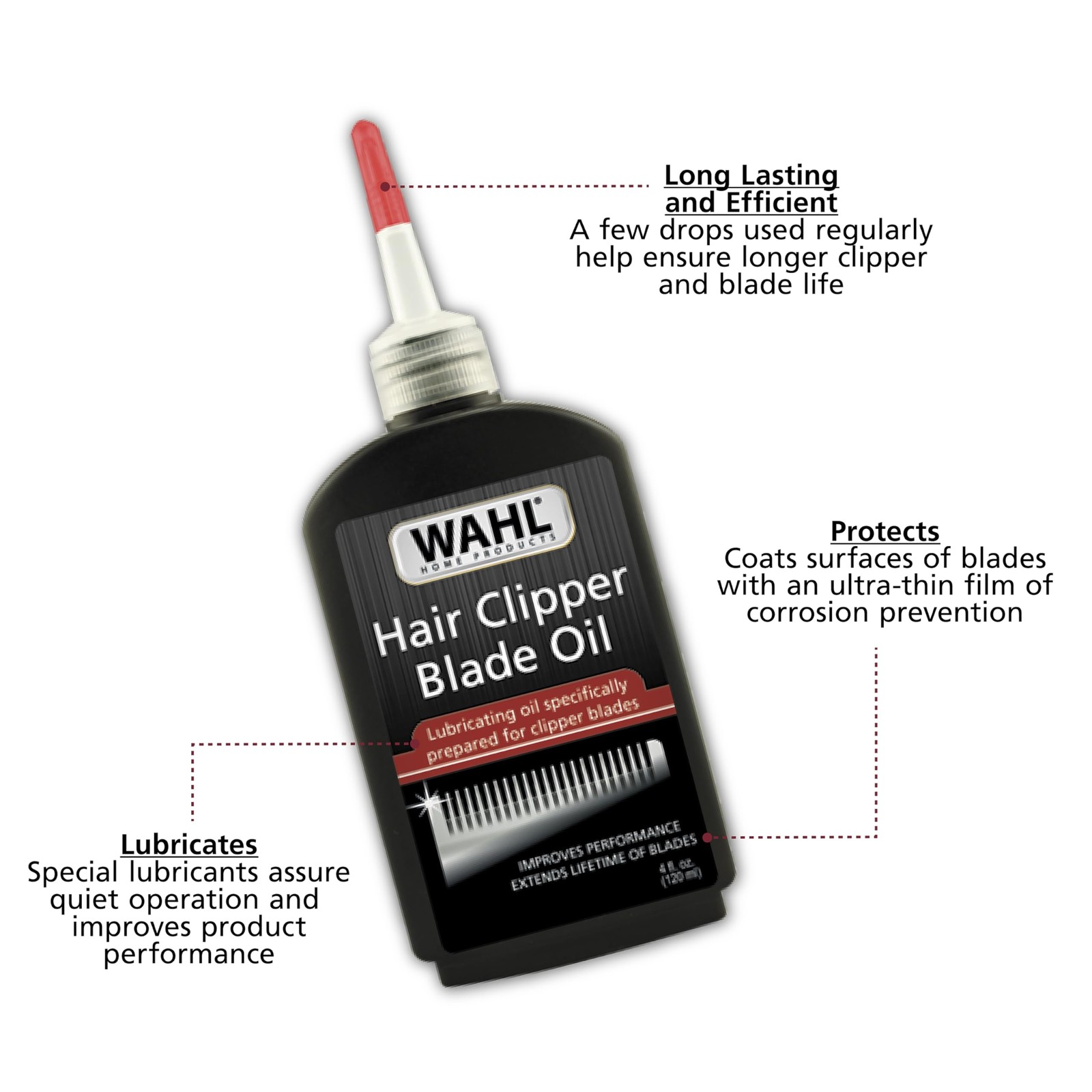 Wahl Premium Hair Clipper Blade Lubricating Oil, 4 Fl Oz (Pack of 1), Black
