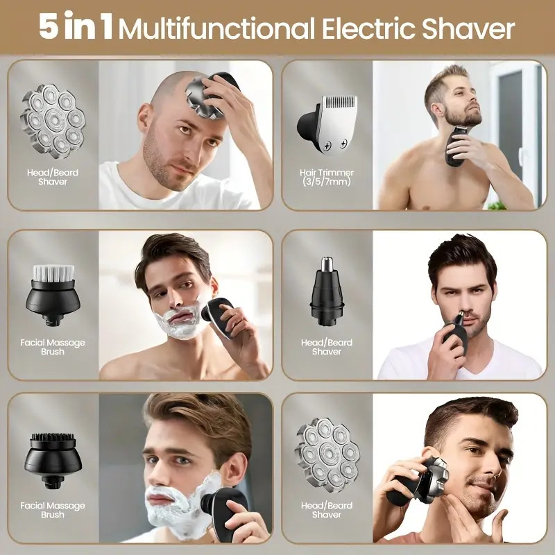 7D/9D Men’s Electric Head Shaver Wet/Dry Grooming Kit Bald Head Razor Rechargeab