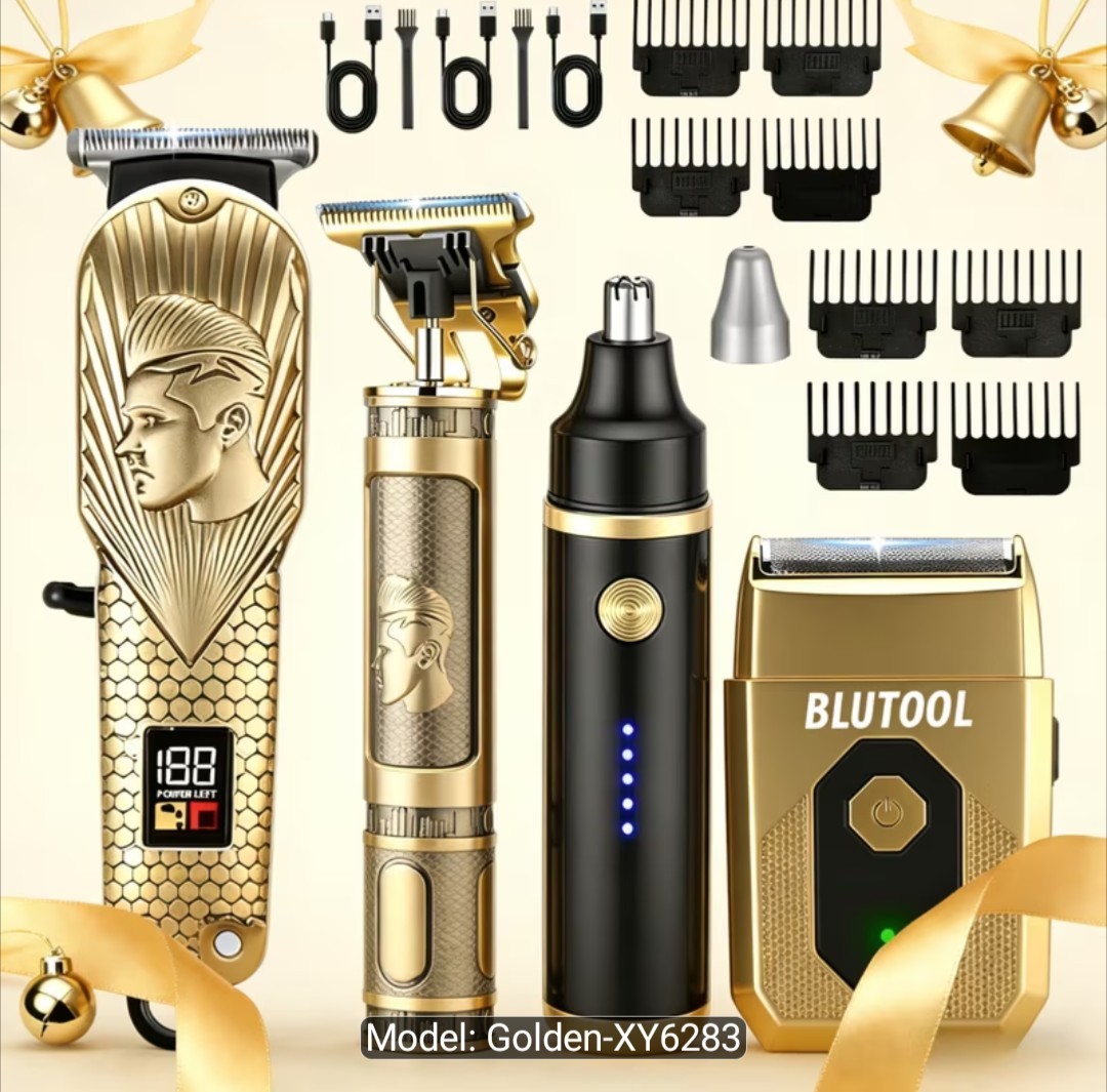 MEN’S GOLD 4-IN-1 CORDLESS HAIR CLIPPERS & BEARD TRIMMER WITH ELECTRIC SHAVER…