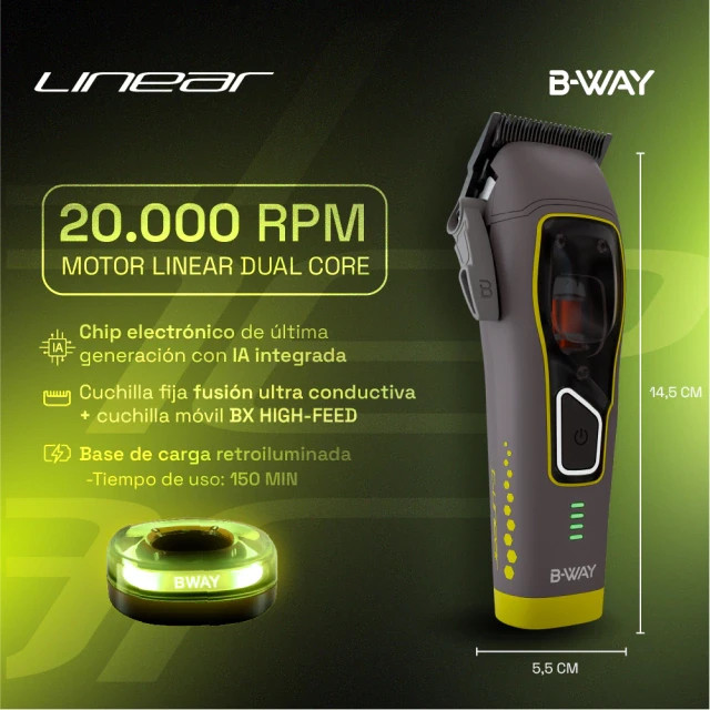 B-WAY Linear Professional Cordless Hair Clipper 20000 RPM AI Dual Coil Motor