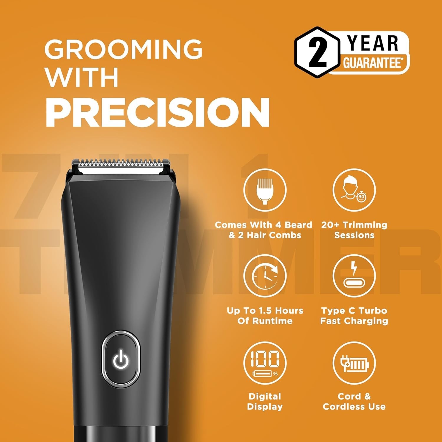 Havells 7-in-1 Beard & Hair Trimmer, Type-C, Digital Display, 2-Year Warranty