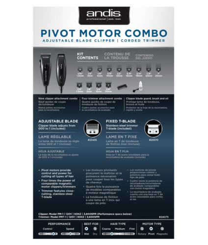 Andis Pivot Motor Combo_Adjustable_Blade Clipper & Trimmer_#24075*
