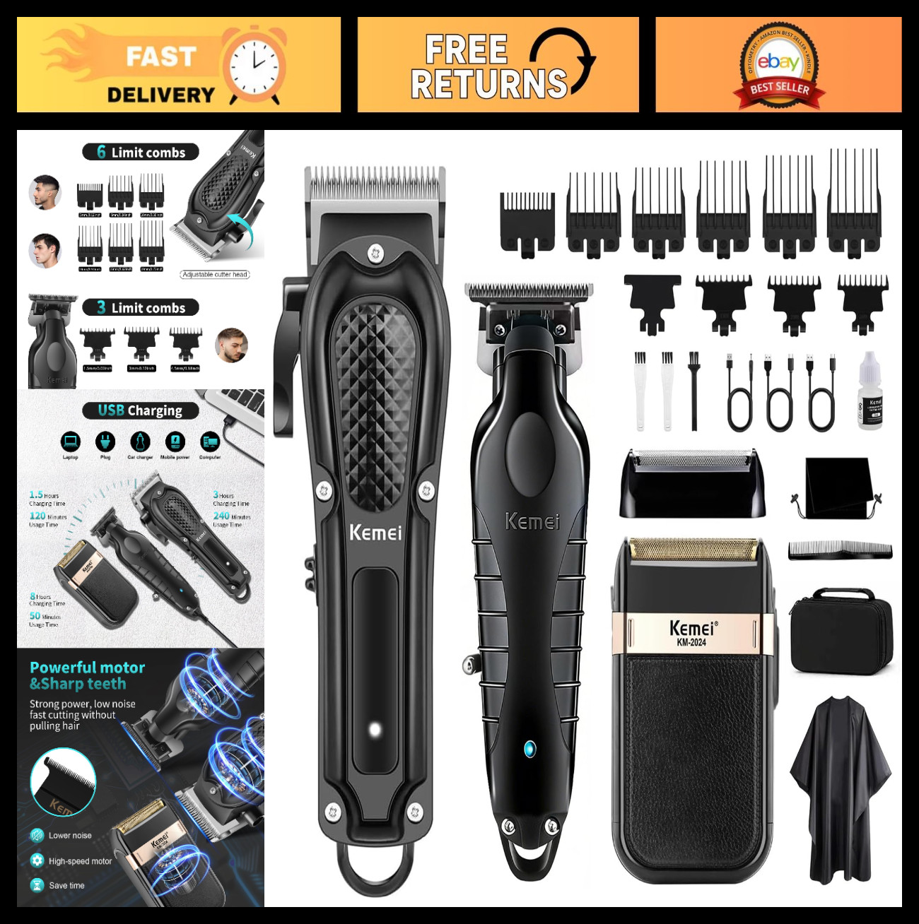 Cordless Hair Clippers for Men, T-Blade Beard Trimmer & Foil Shaver Set, Recharg