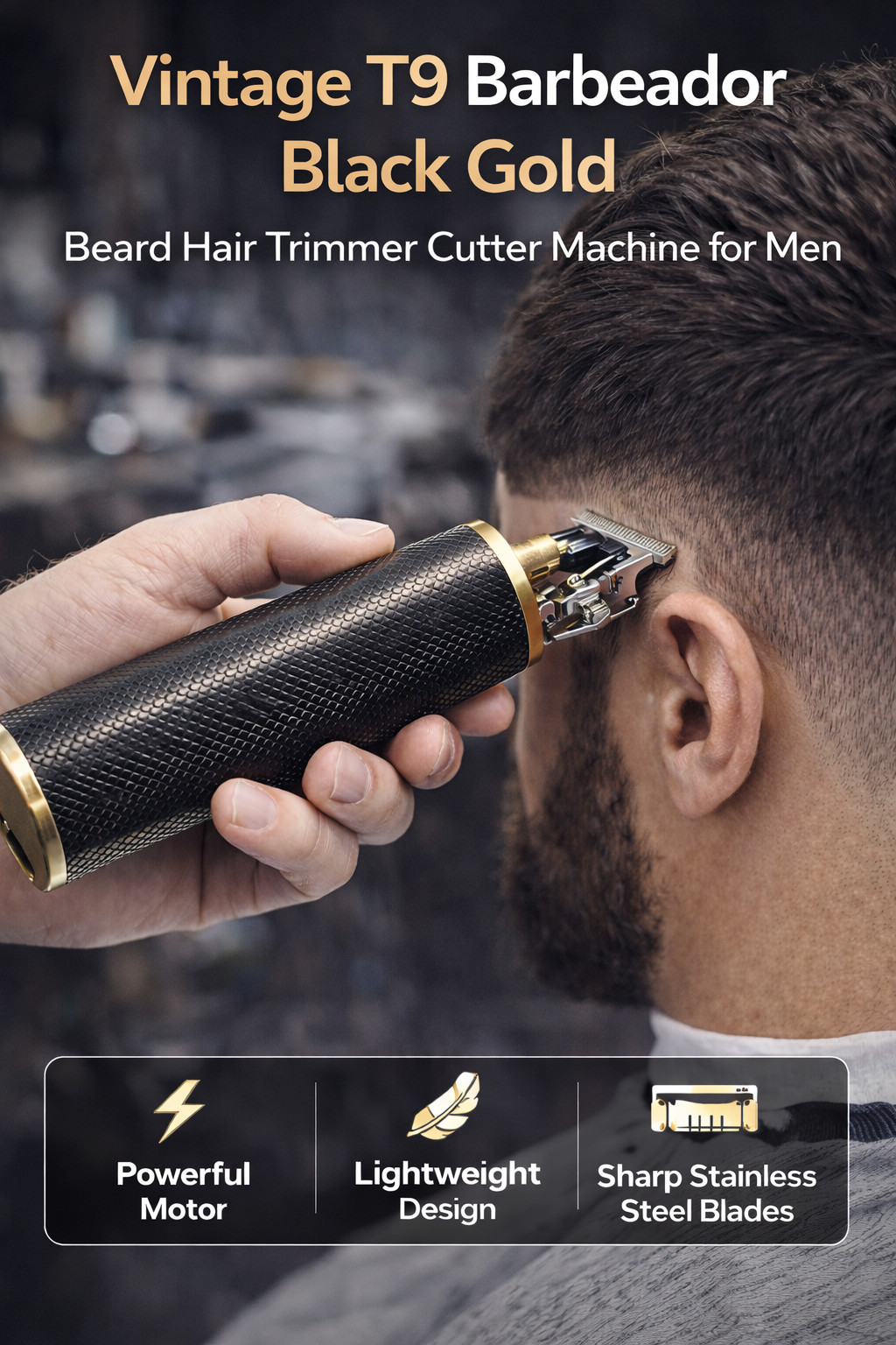 Vintage T9 Barbeador Black Gold Beard Hair Trimmer Cutter Machine for Men