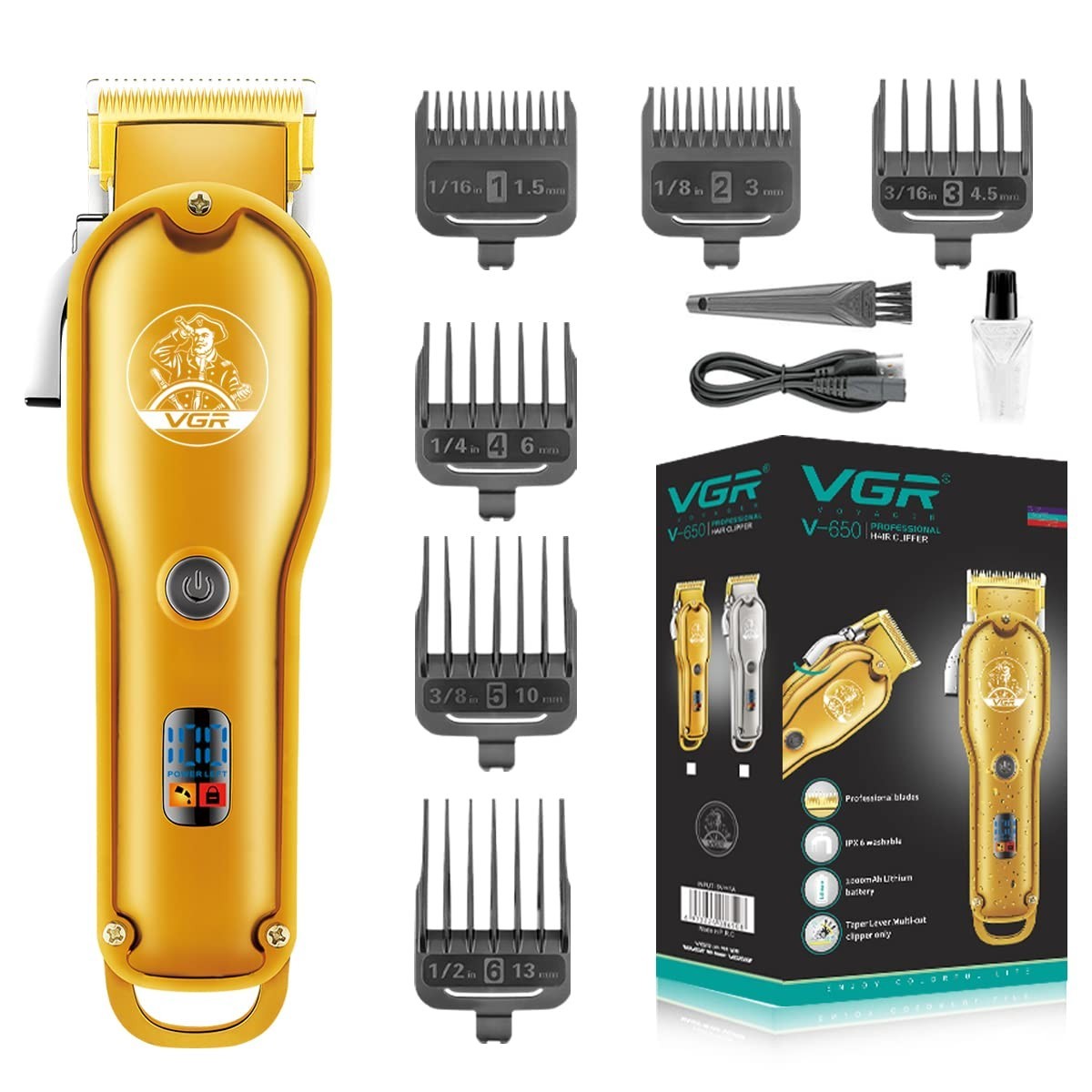 VGR Model 1 Gold Professional Beard and Hair Trimmer Clipper / FREE SHIPPING