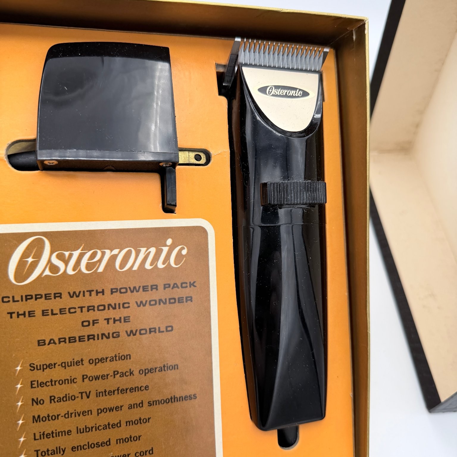 Vintage 1965 Oster Osteronic 77 Barber Hair Clipper Power Pack In Box Blades USA