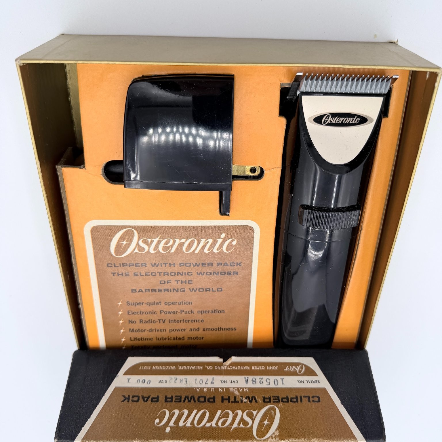 Vintage 1965 Oster Osteronic 77 Barber Hair Clipper Power Pack In Box Blades USA