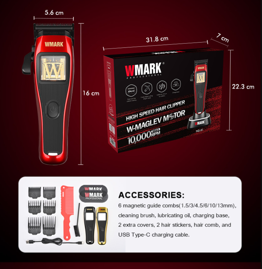 Wmark NG-X1 Cordless Magnetic Motor Clipper + Magnetic Guards – Pro Hair