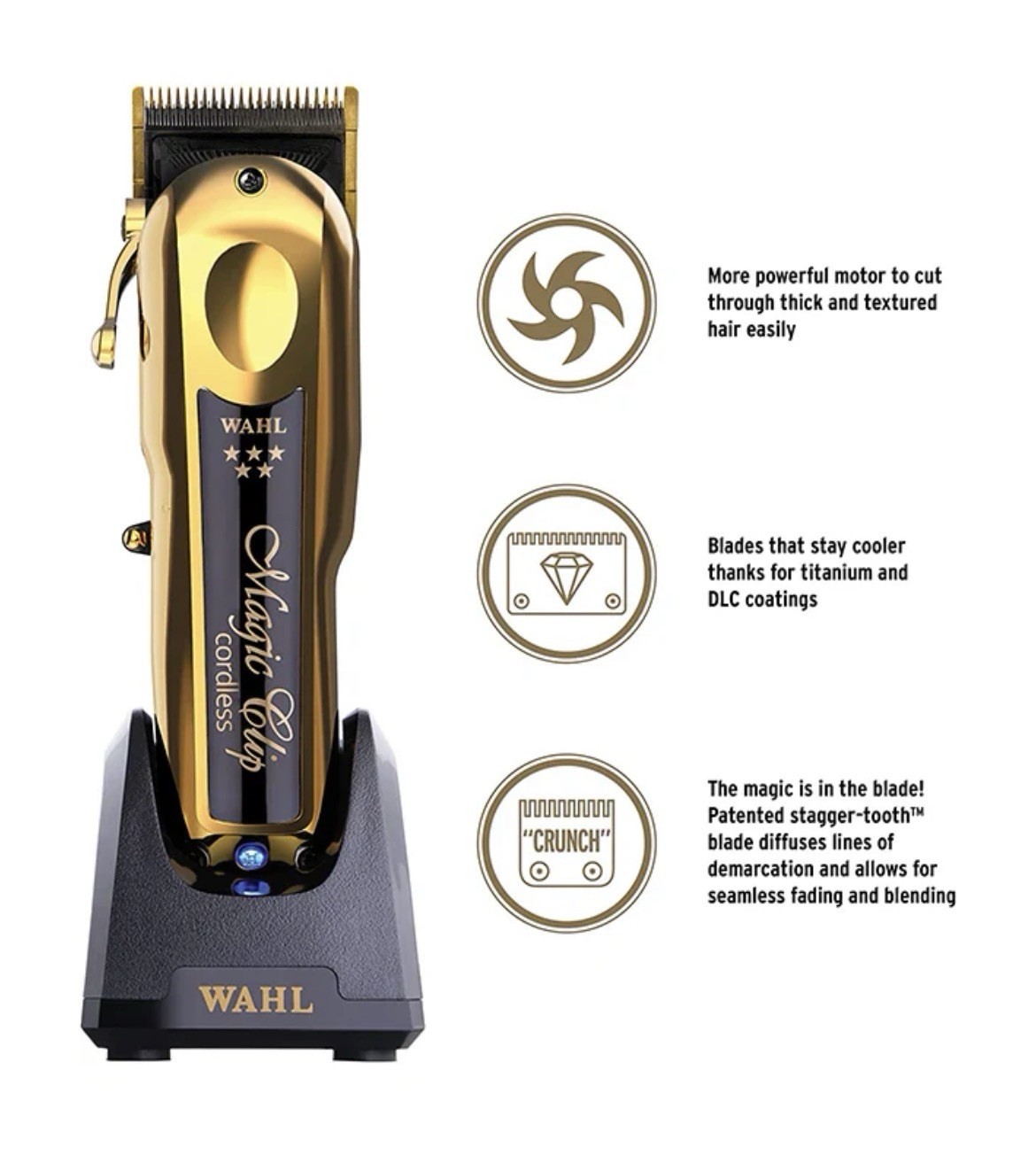 Wahl Professional 5 Star Series Cordless Magic Clip – Black & Gold (08148-100)