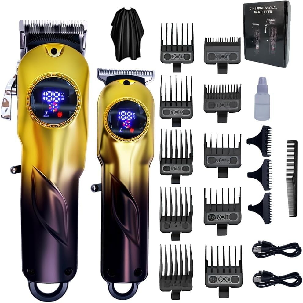 Pro Hair Clippers for Men, Cordless Trimmer Set, LCD Display