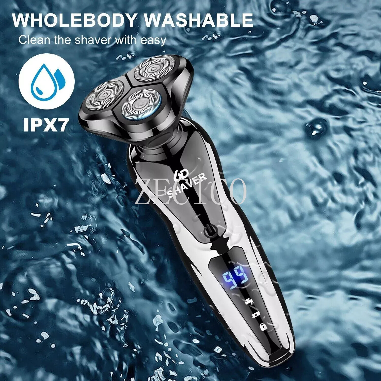Men’s Electric Shaver 3D Electric Shavers for Male IPX7 Rotary Cordless Wet/Dry
