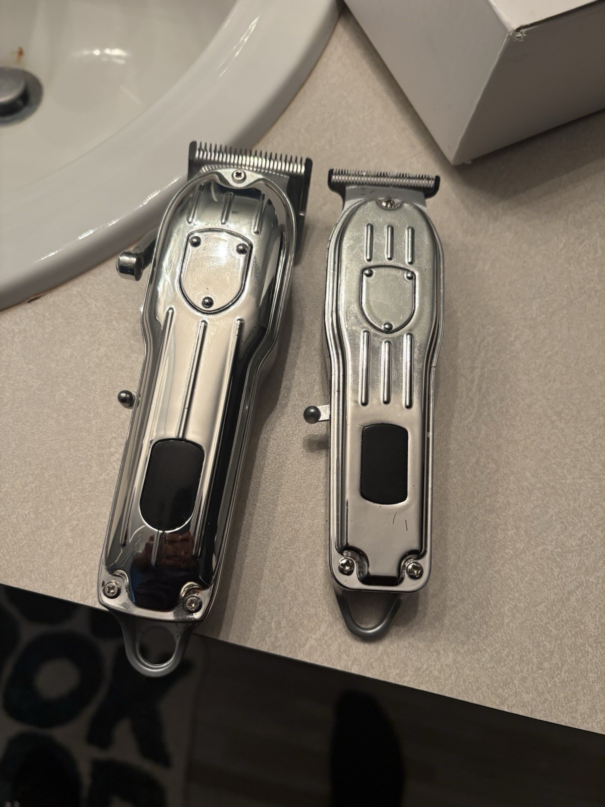 Silver Black Hair Clipper Trimmer Set T-Blade Square Blade Head Face Unisex