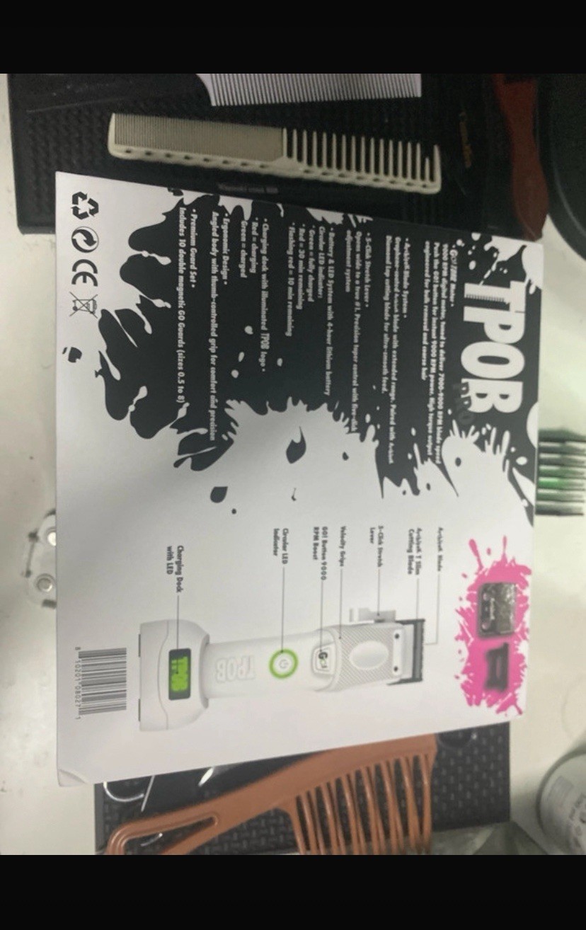 TPOB GO! Cordless Hair Clipper White T-Blade USB-C Quick Charge Non-Slip Grip