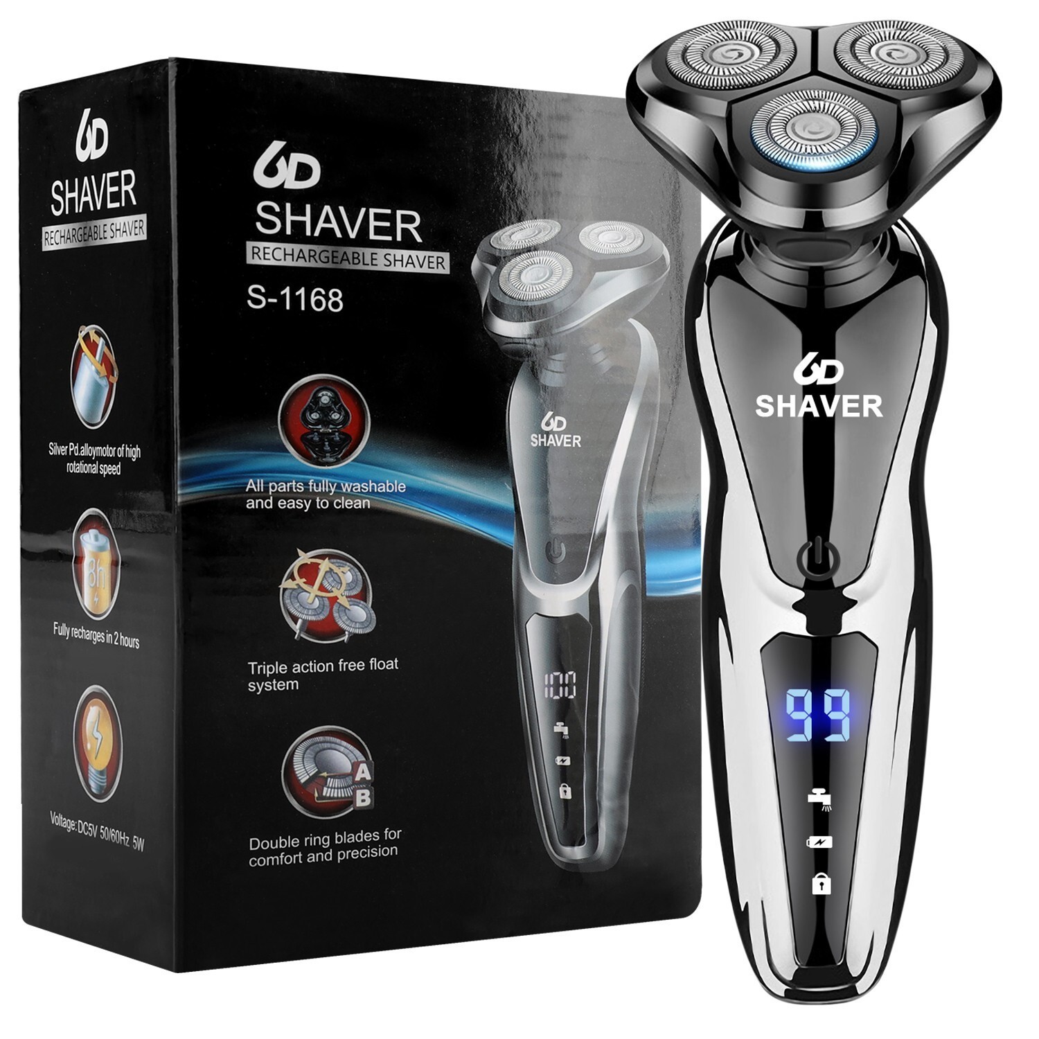 Wet/Dry Electric Razor Men USB Rechargeable Rotary Shaver Beard Trimmer Shaving