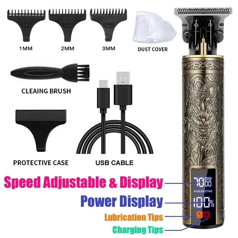Professional Hair Clippers for Men Rechargeable Metal Barber Trimmer
