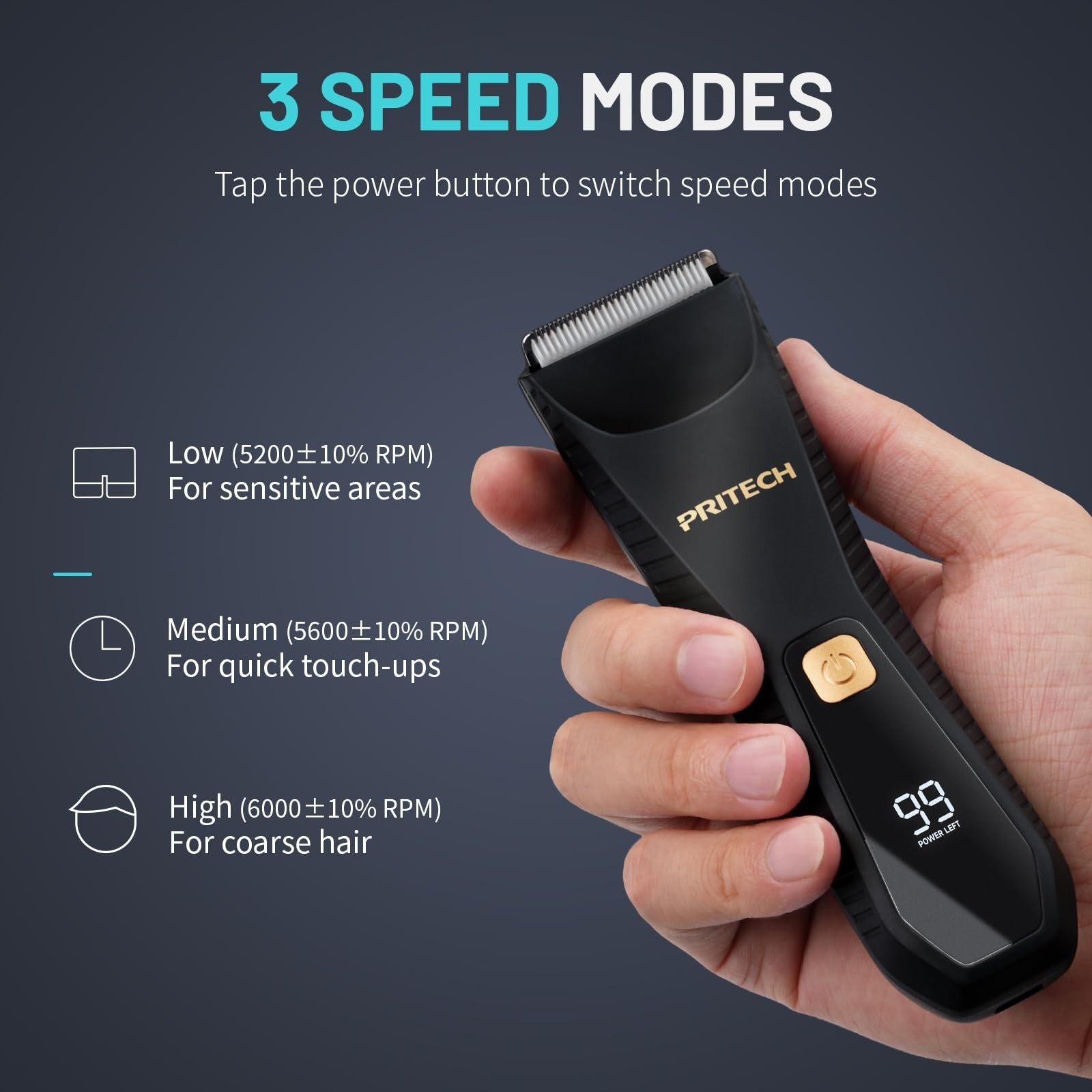 Waterproof Body Hair Trimmer for Men – Ceramic Blade Electric Razor, USB-C, Wet/