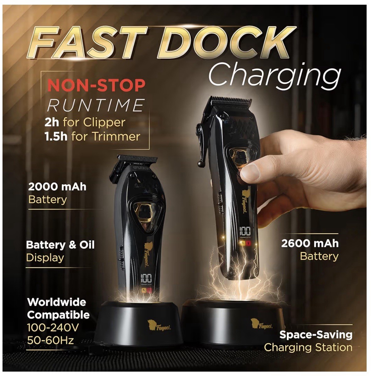 New Seal Fagaci Professional Hair Clippers DLC Blade High Torque Vector Motor