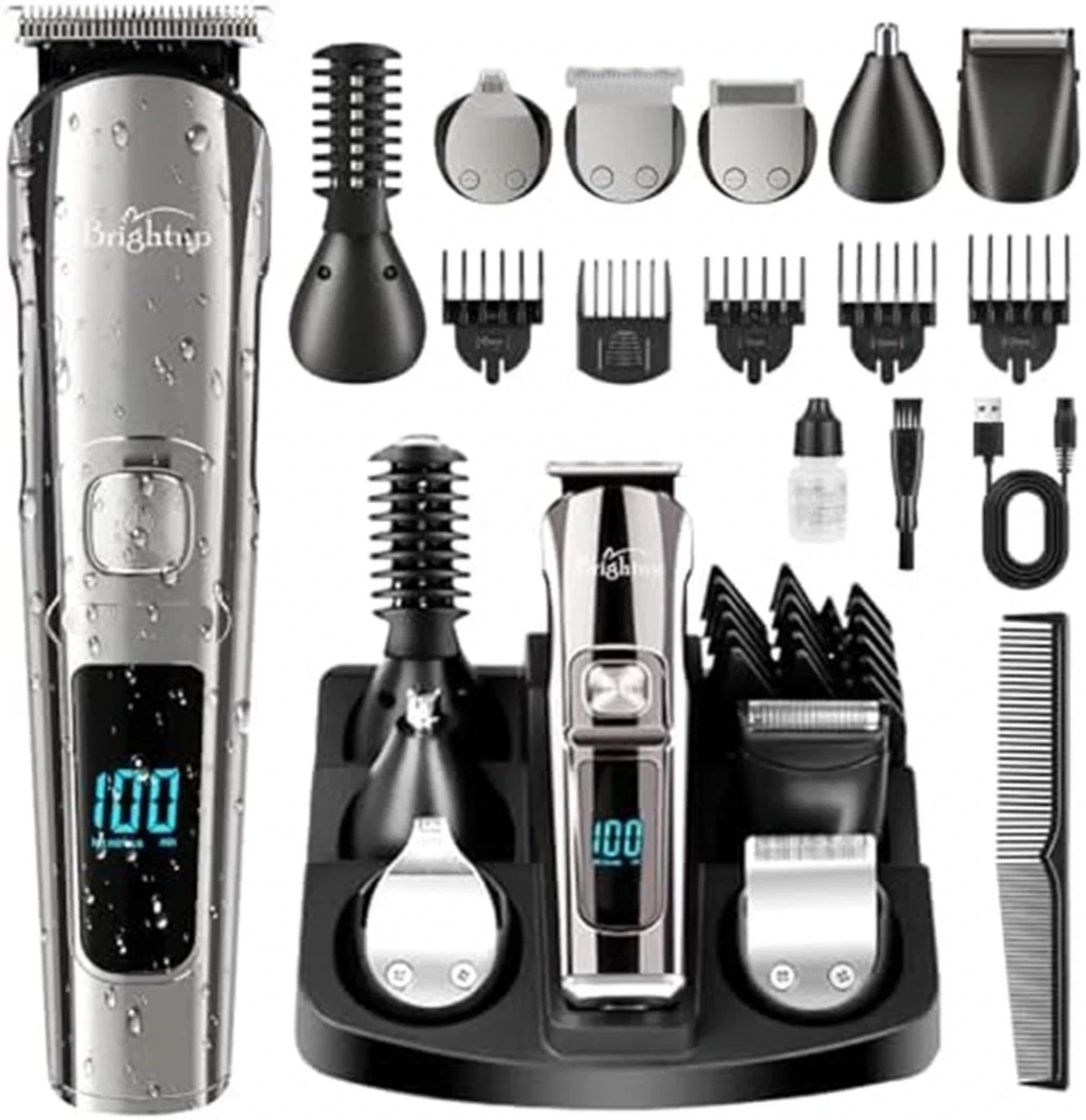 USA Stainless Steel Electric Shaver Lithium Ion 2.0+Beard Trimmer for Men/Barber