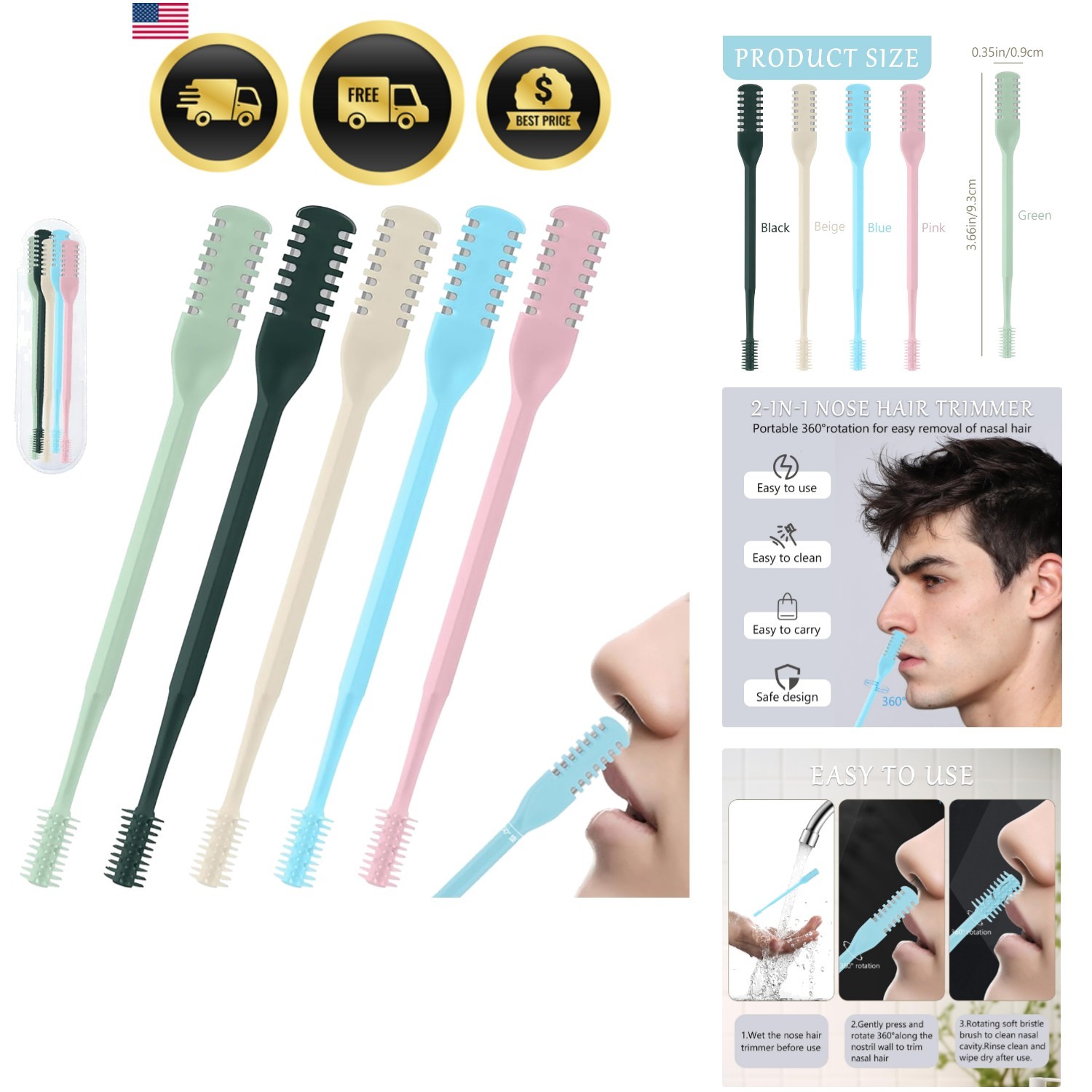 5Pcs 2-in-1 Nose Hair Trimmer for Men Women: 2026 New Portable Double Sided 3…