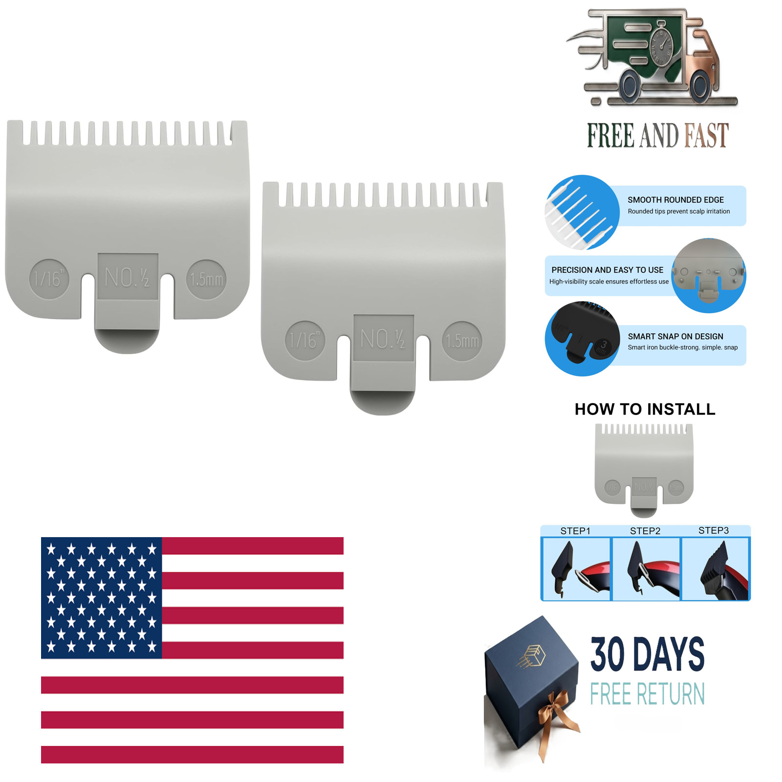 Compatible with Wahl Clipper Guards Set,1.5mm #3137-101,#1/16”,2Pack.