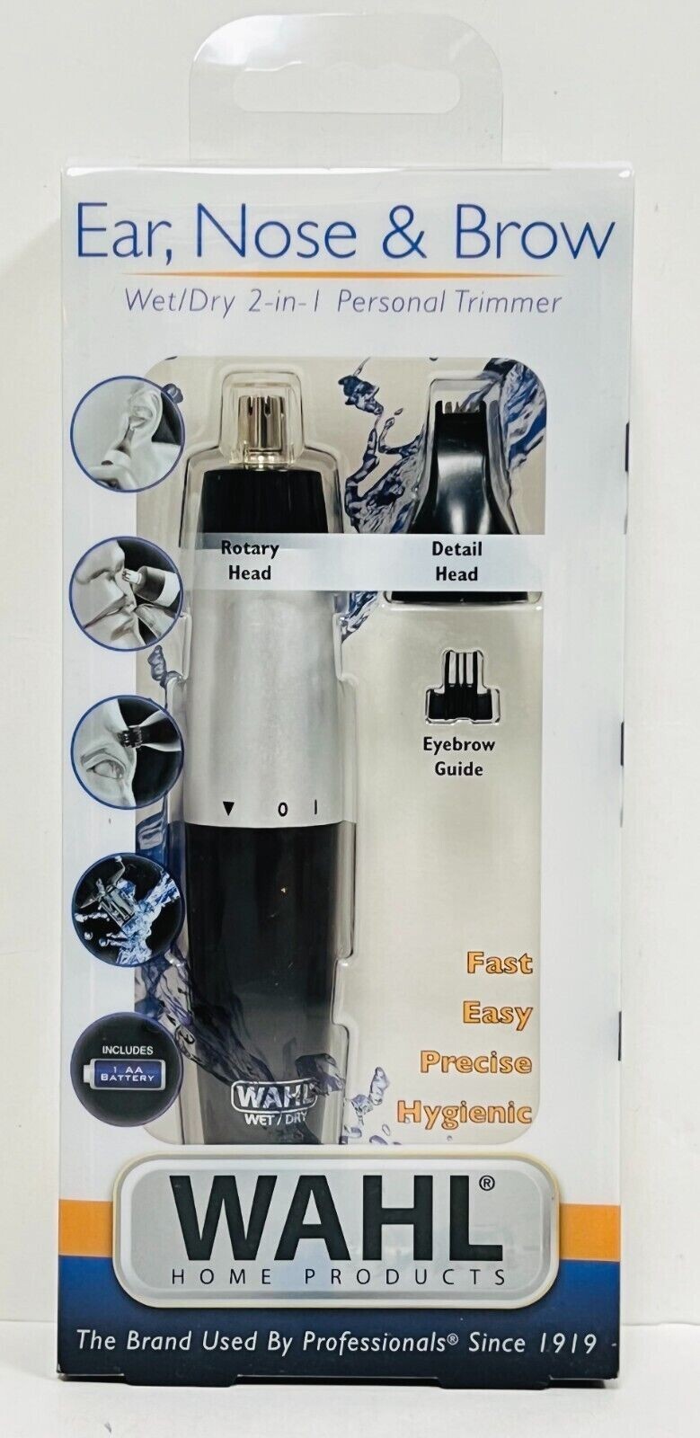 Wahl 05560-3808 Ear Nose & Brow 2 Head Trimmer Wet/Dry 2-in-1 Personal Trimmer