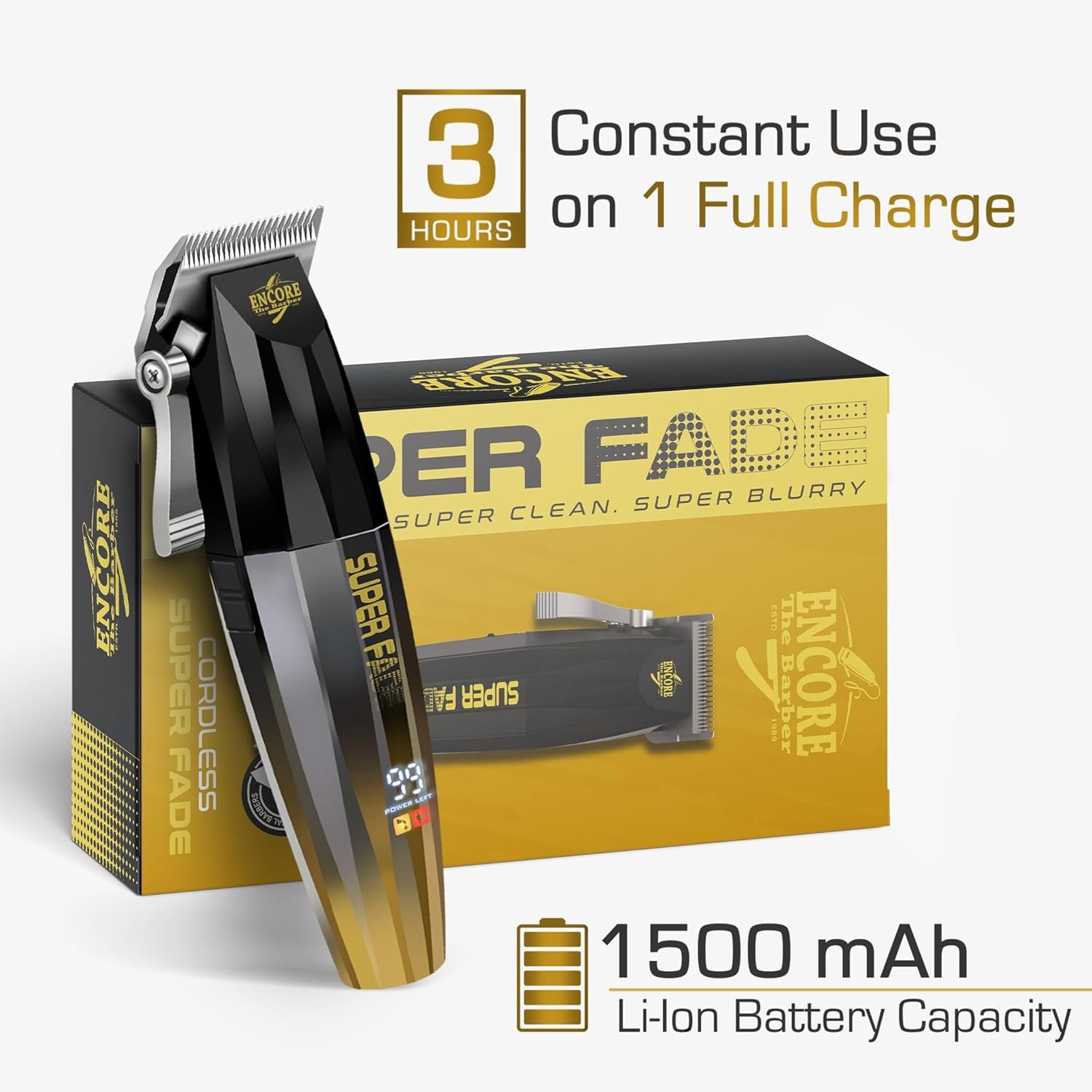Super Fade Professional Hair Clipper for Barbers Fast Clean Black, Gold