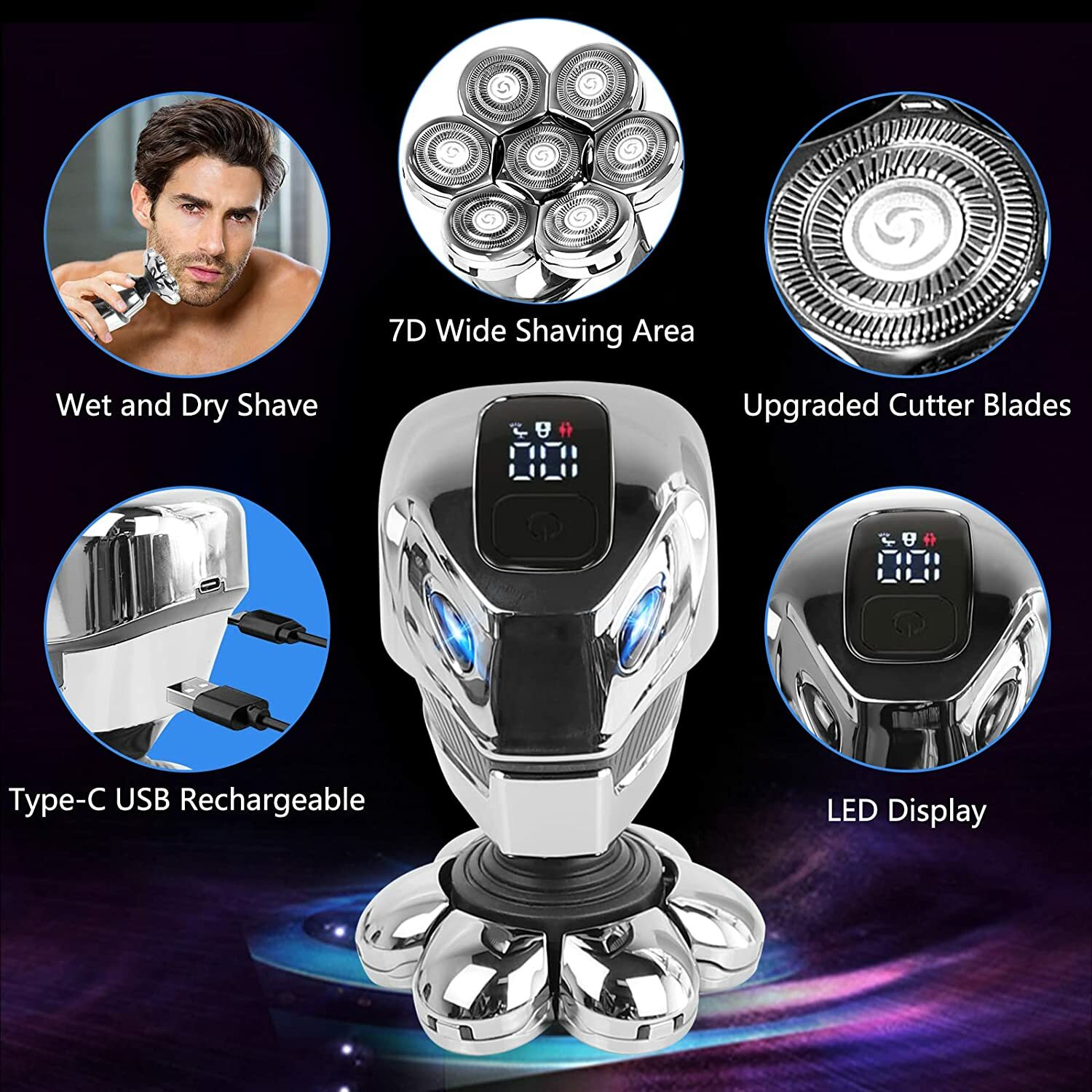 Men’s Razor Rotary Waterproof Electric Shaver Pop-Up Trimmer Wet Dry Cordless US