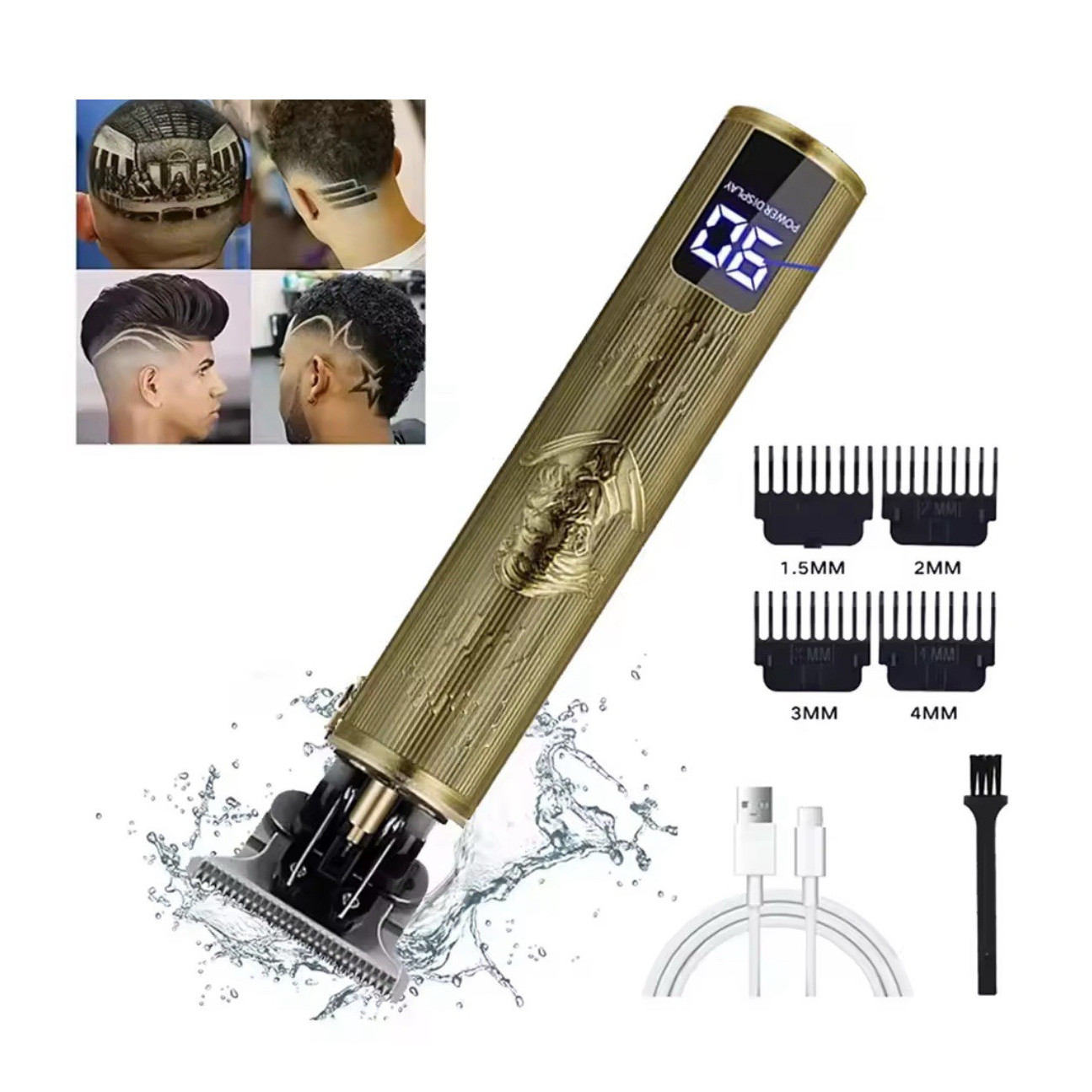 Cordless USB Rechargeable T-Blade Trimmer Hair/Beard Gold Display 1.5-4mm