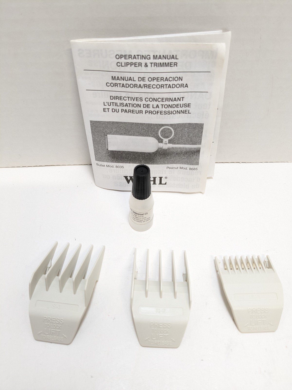 Wahl Professional Peanut Beard Trimmer Hair Clipper Kit 3 Combs 8655-200 – White
