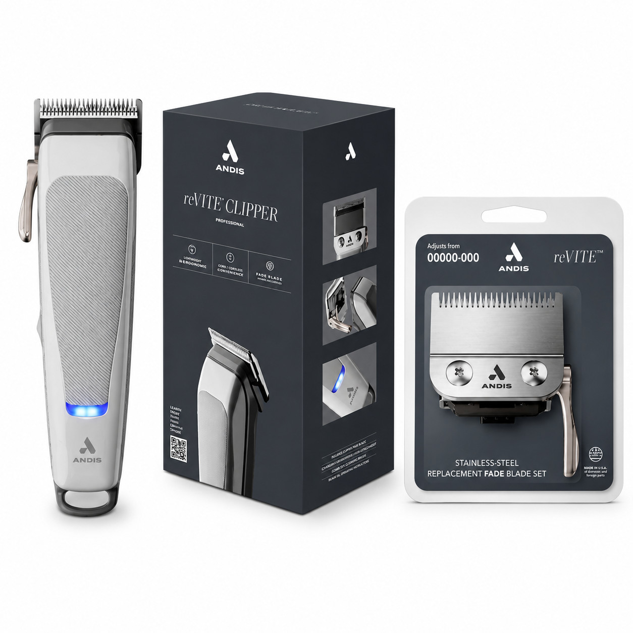 Andis reVITE Adjustable Taper Clipper & Fade Blade Combo 86015 + 86100