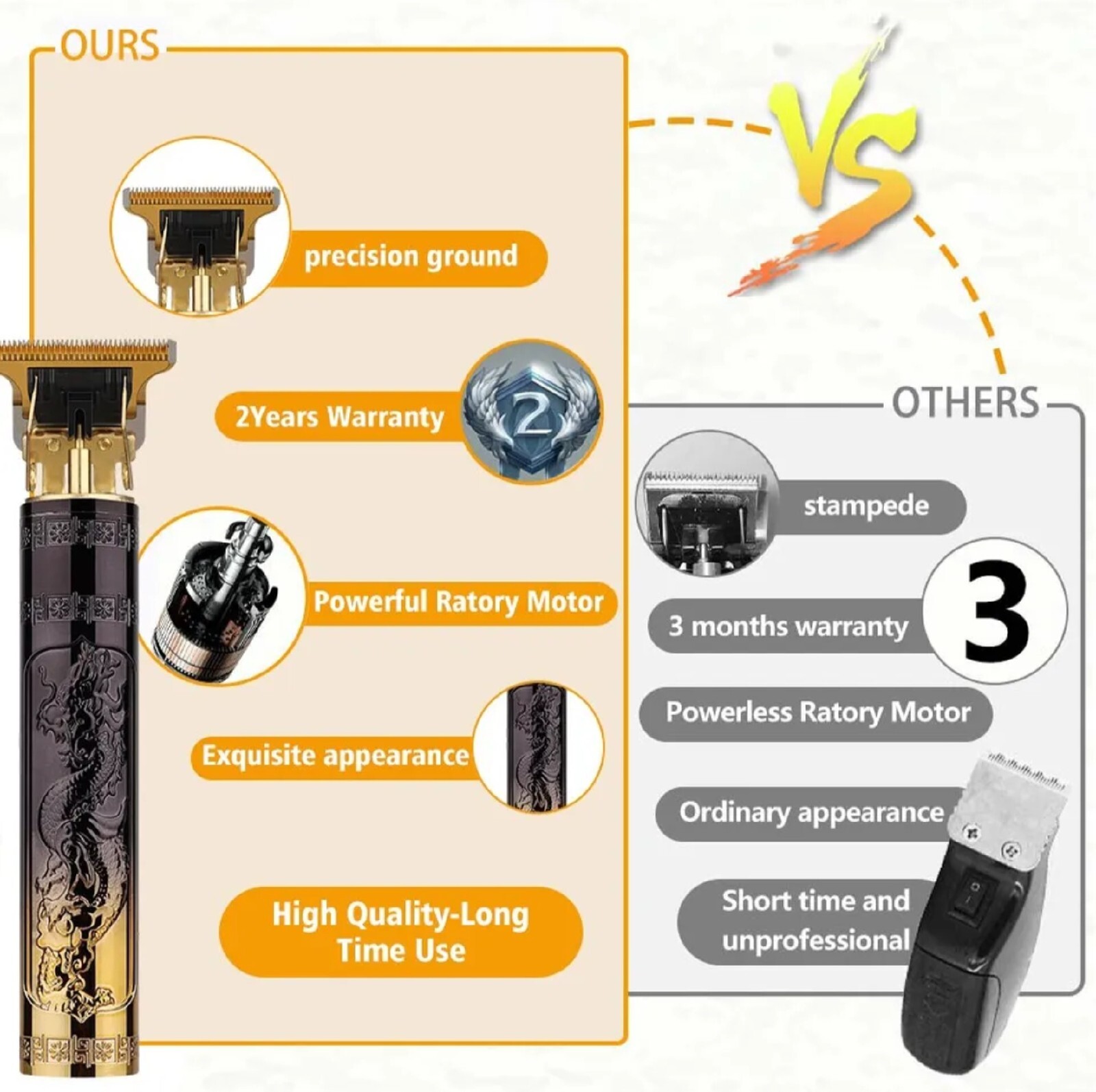 ABS electric hair clipper, retro oil head rechargeable shavers.Gray color.