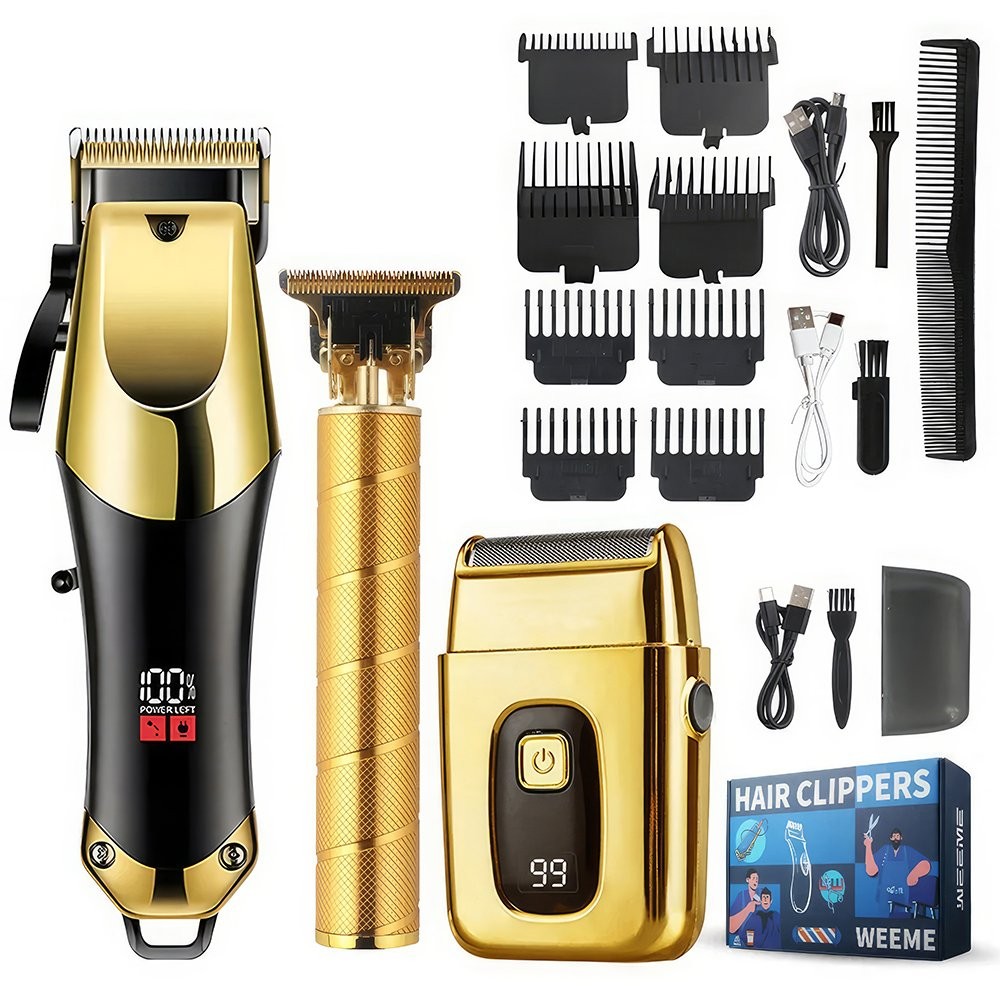 Professional Men Hair Clipper Set Cordless Electric Trimmer Rechargeable Shaver