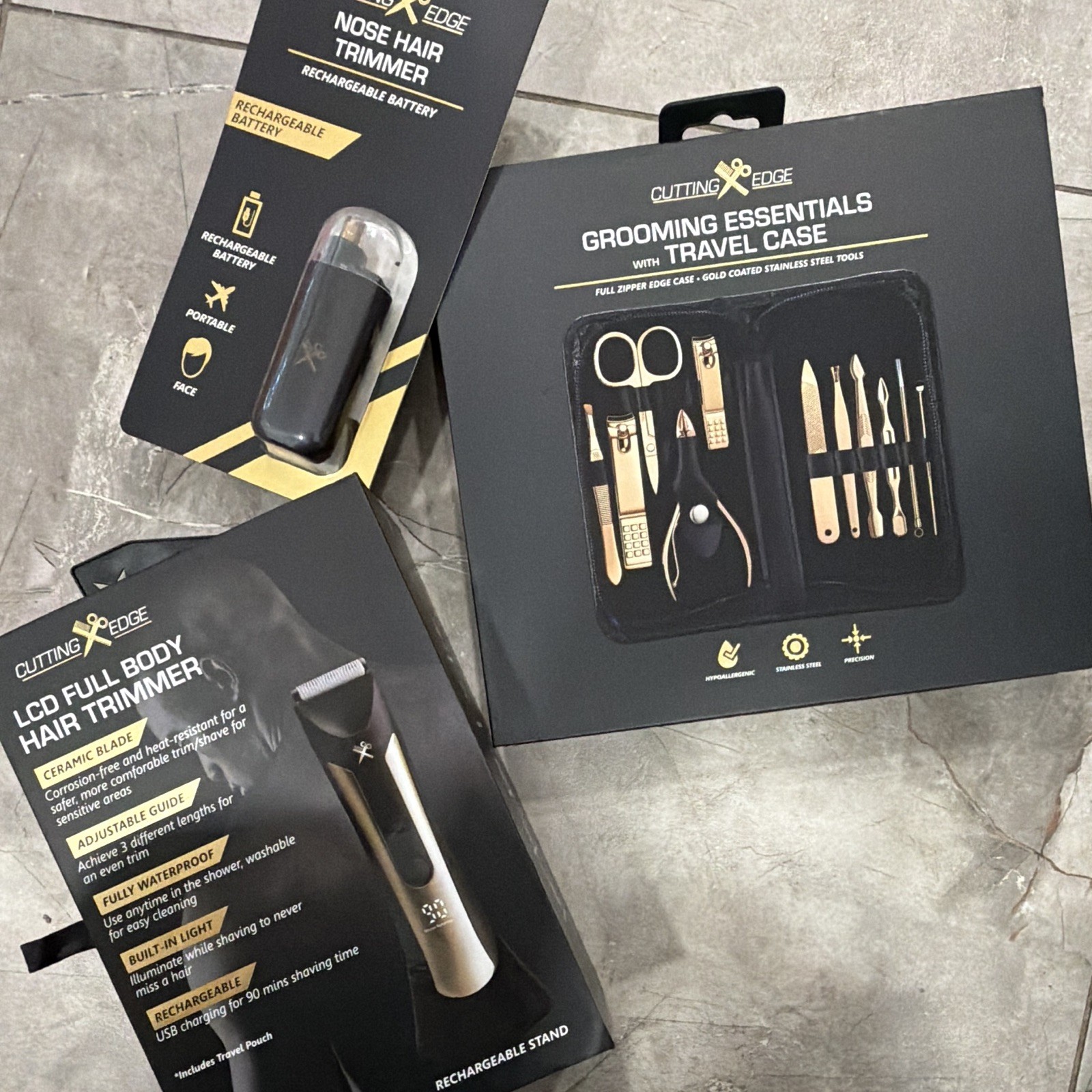 Cutting Edge LCD Full Body Trimmer & Nose Trimmer Set, Waterproof, Black/Gold