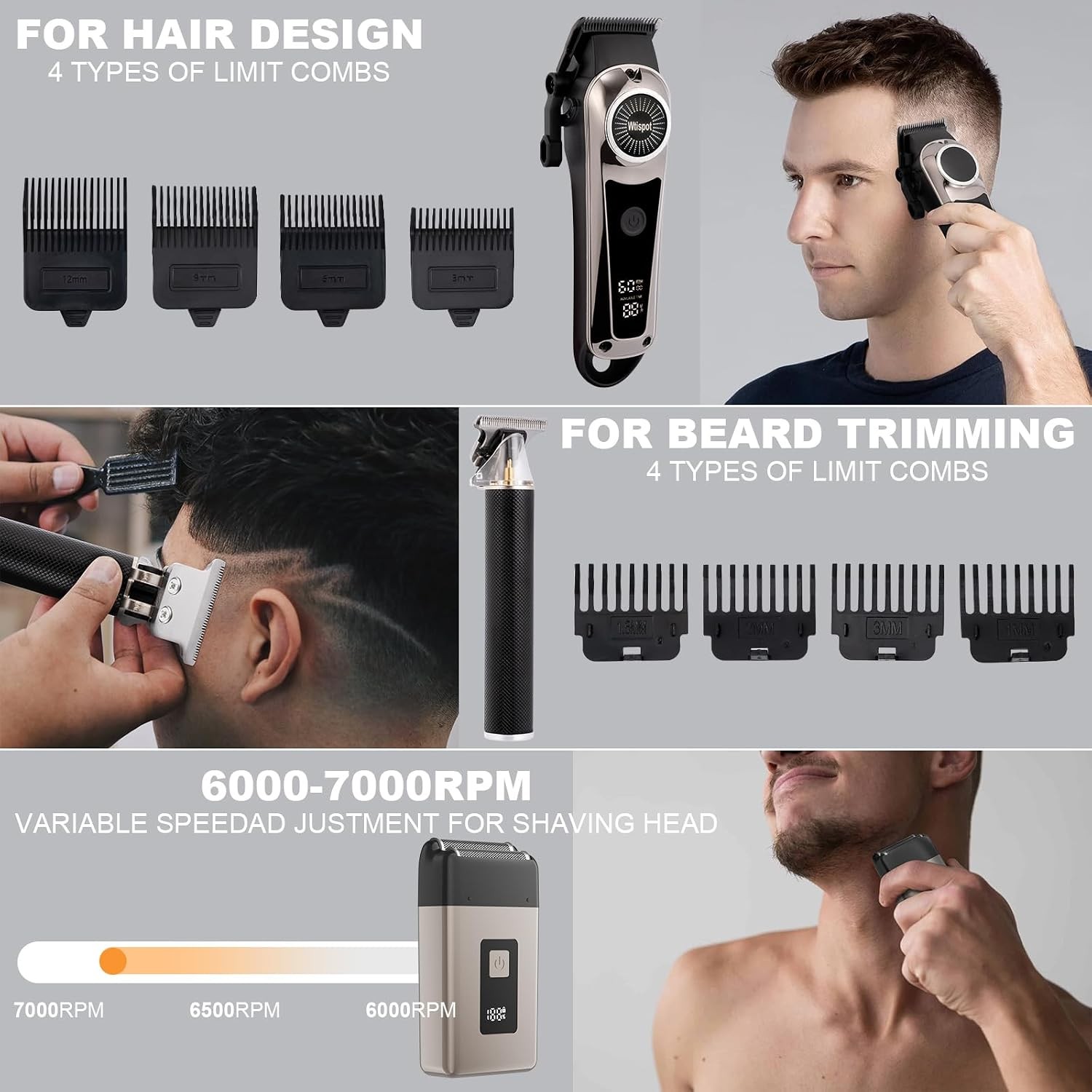 Dabetechts 3-in-1 Hair Clipper Set for Men, LED Display, Cordless