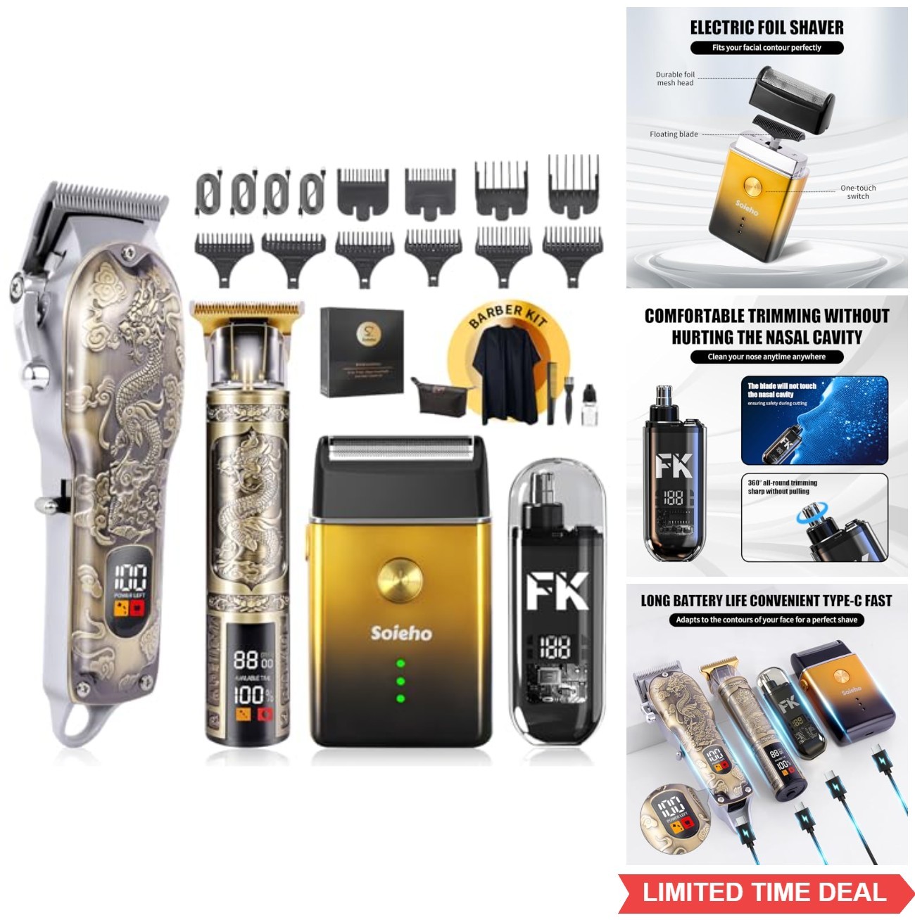 Cordless Hair Clipper Set 4 in 1 Men Beard Trimmer Foil Shaver Nose Hair