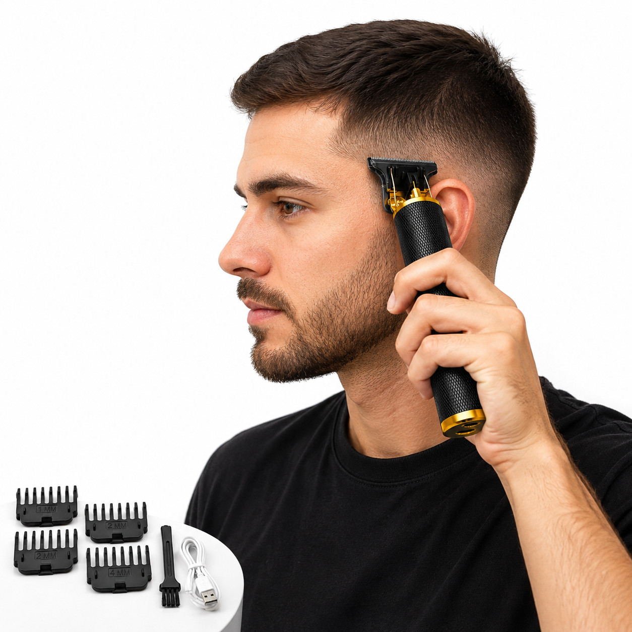 Vintage T9 Black Gold Cordless Hair Trimmer Clipper USB Rechargeable Men