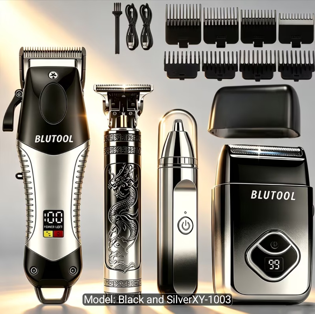 MEN’S BLACK AND SILVER 4-IN-1 CORDLESS HAIR CLIPPERS & BEARD TRIMMER