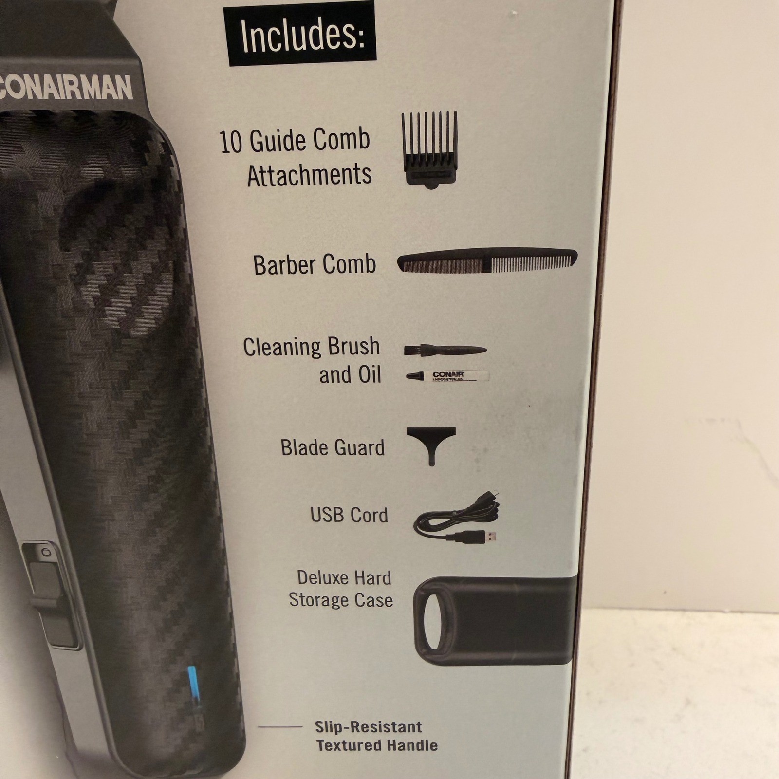 Conair Man Clipper Trimmer Lithium Ion Cordless Rechargeable 17 Pc Carry Case