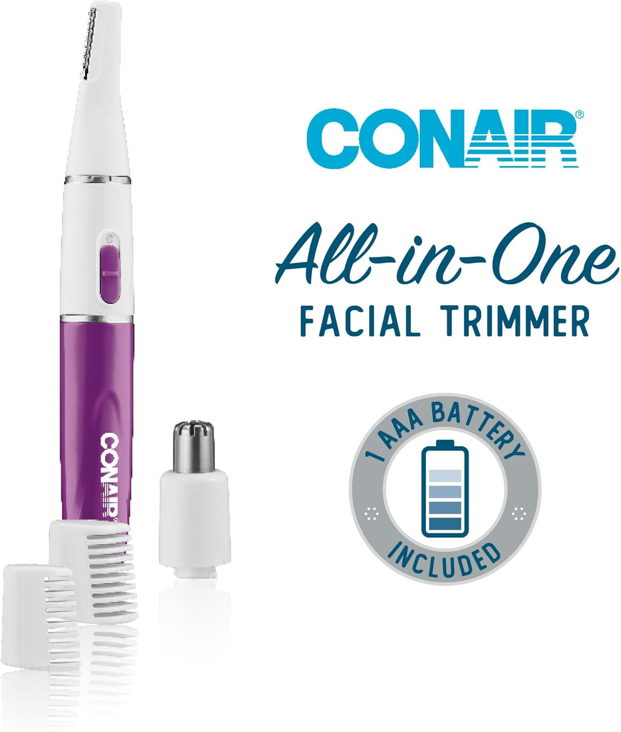 Conair All-In-1 Facial Hair Trimmer for Women, Perfect for Face, Ear/Nose and Ey