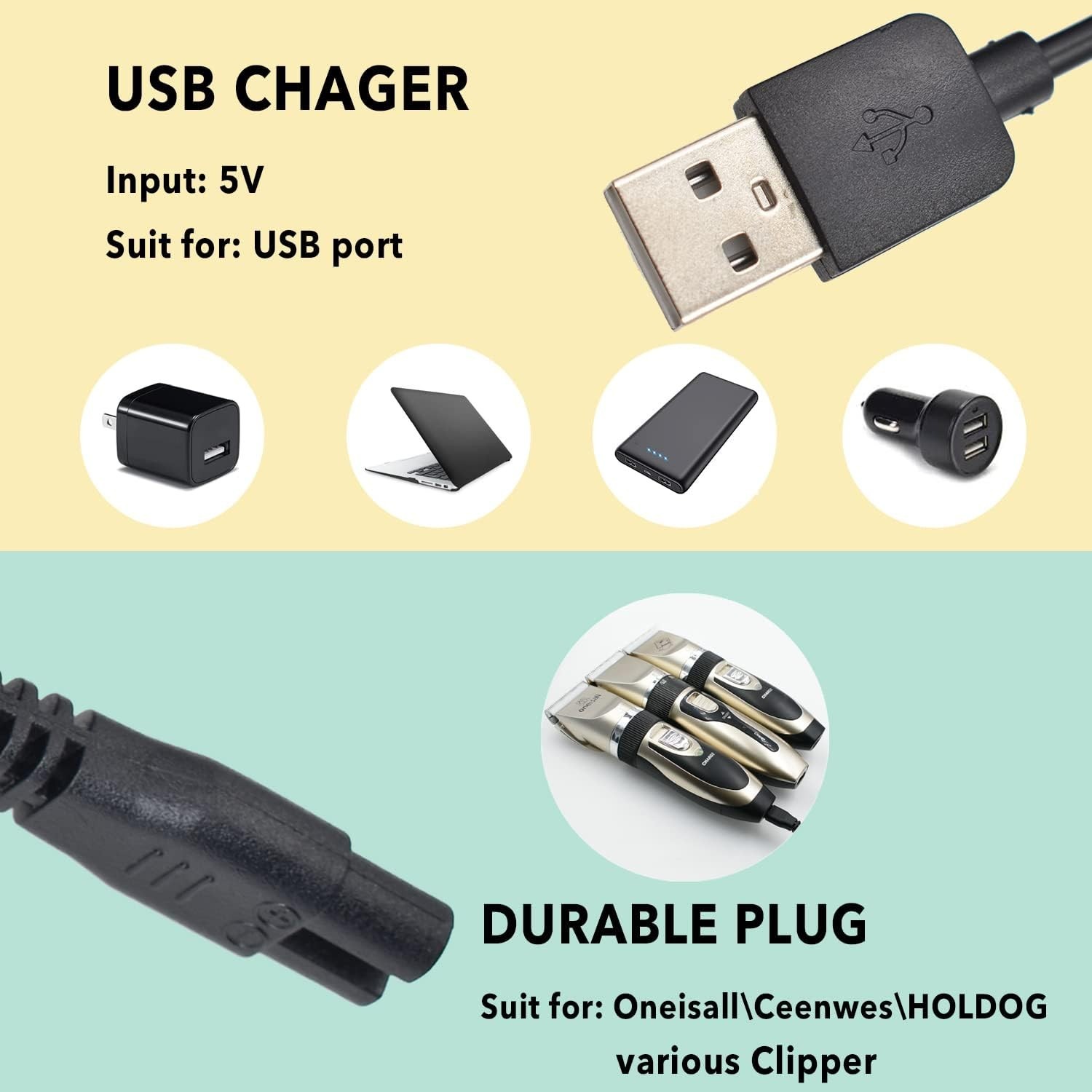 Durable Universal Charger for Clippers – 5V USB Charging Cable for Home & Travel