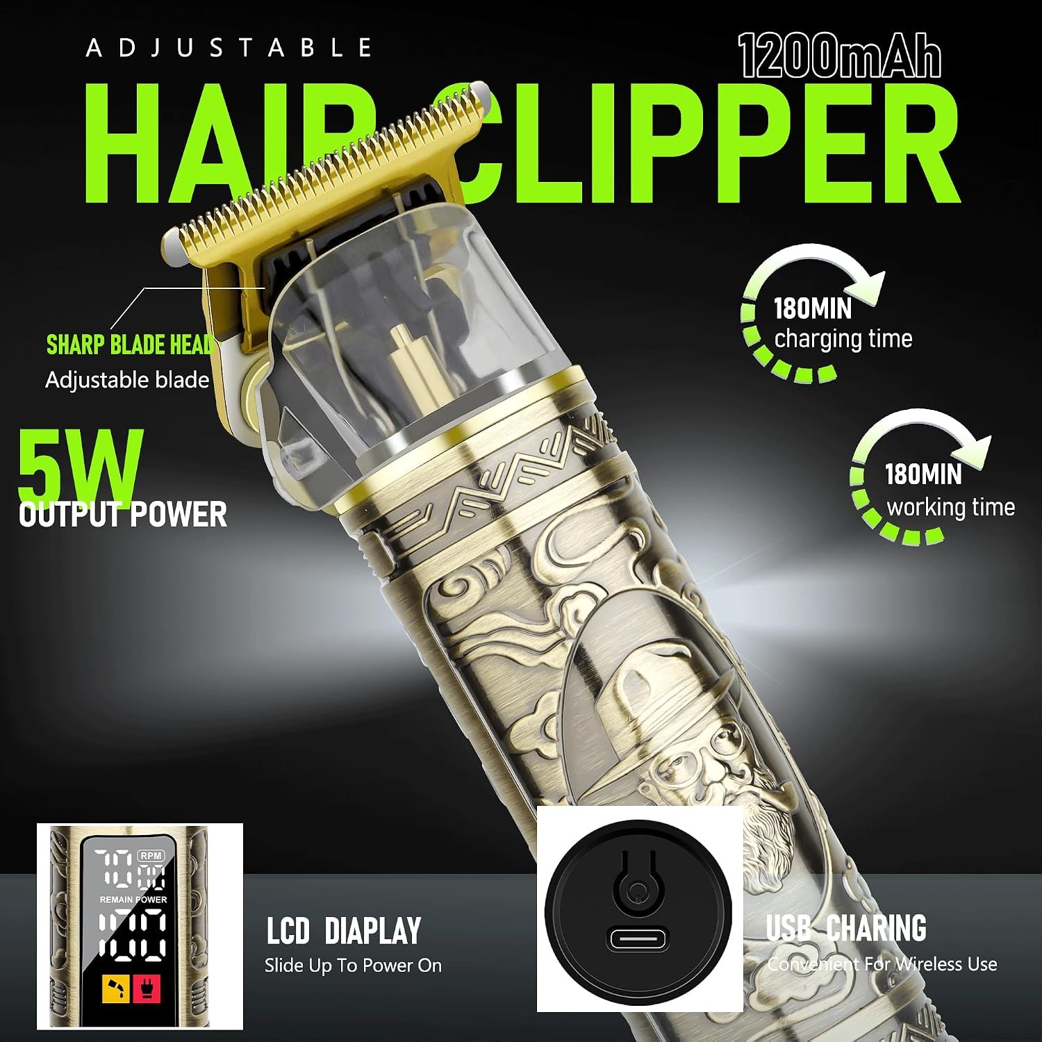 Men’s 2-in-1 Hair & Beard Trimmer, Cordless, Bronze