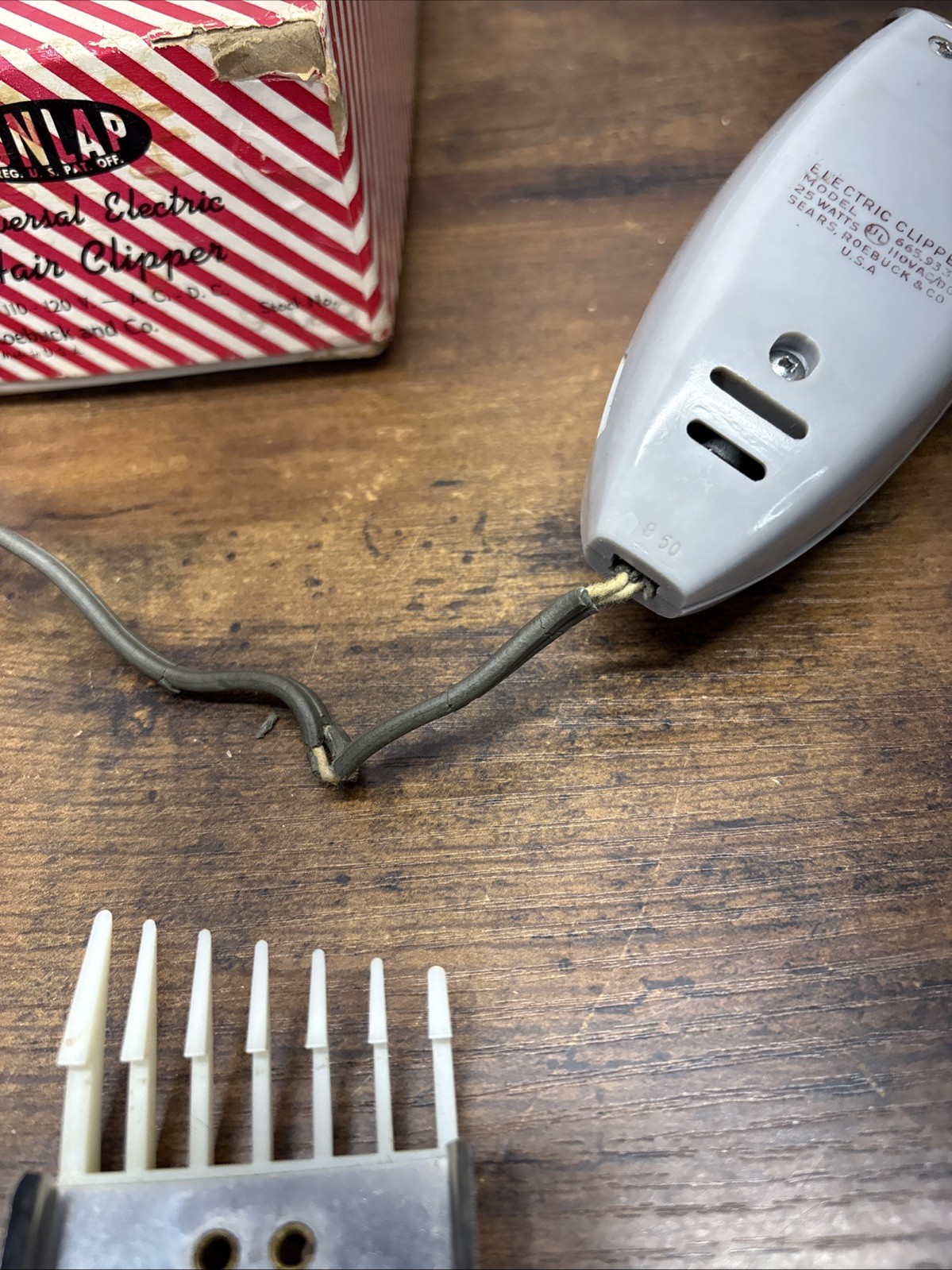 Vintage Dunlap Universal Electric Hair Clipper w Original Box Sears Parts